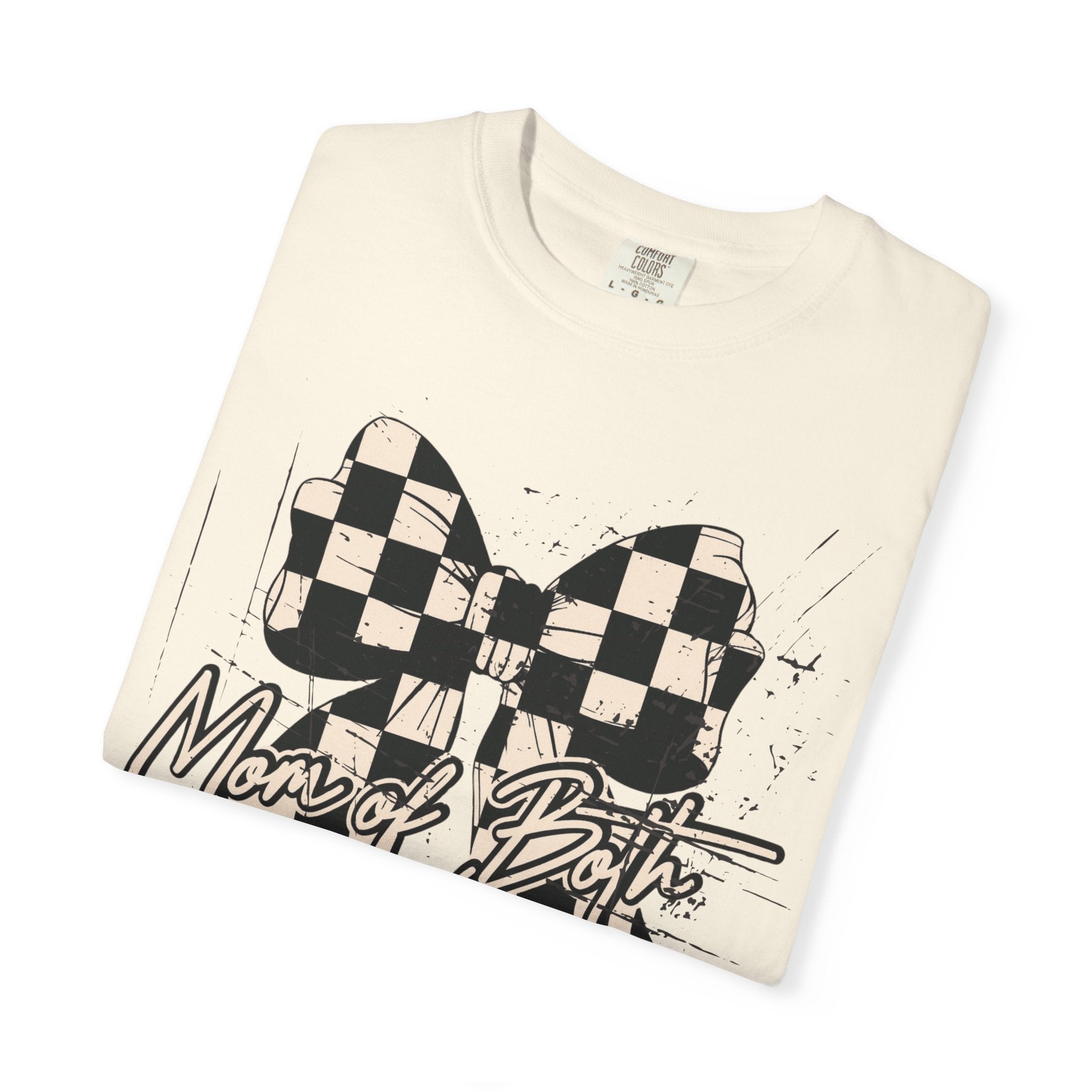 Mom Of Both Distressed Checkered Coquette T-shirt