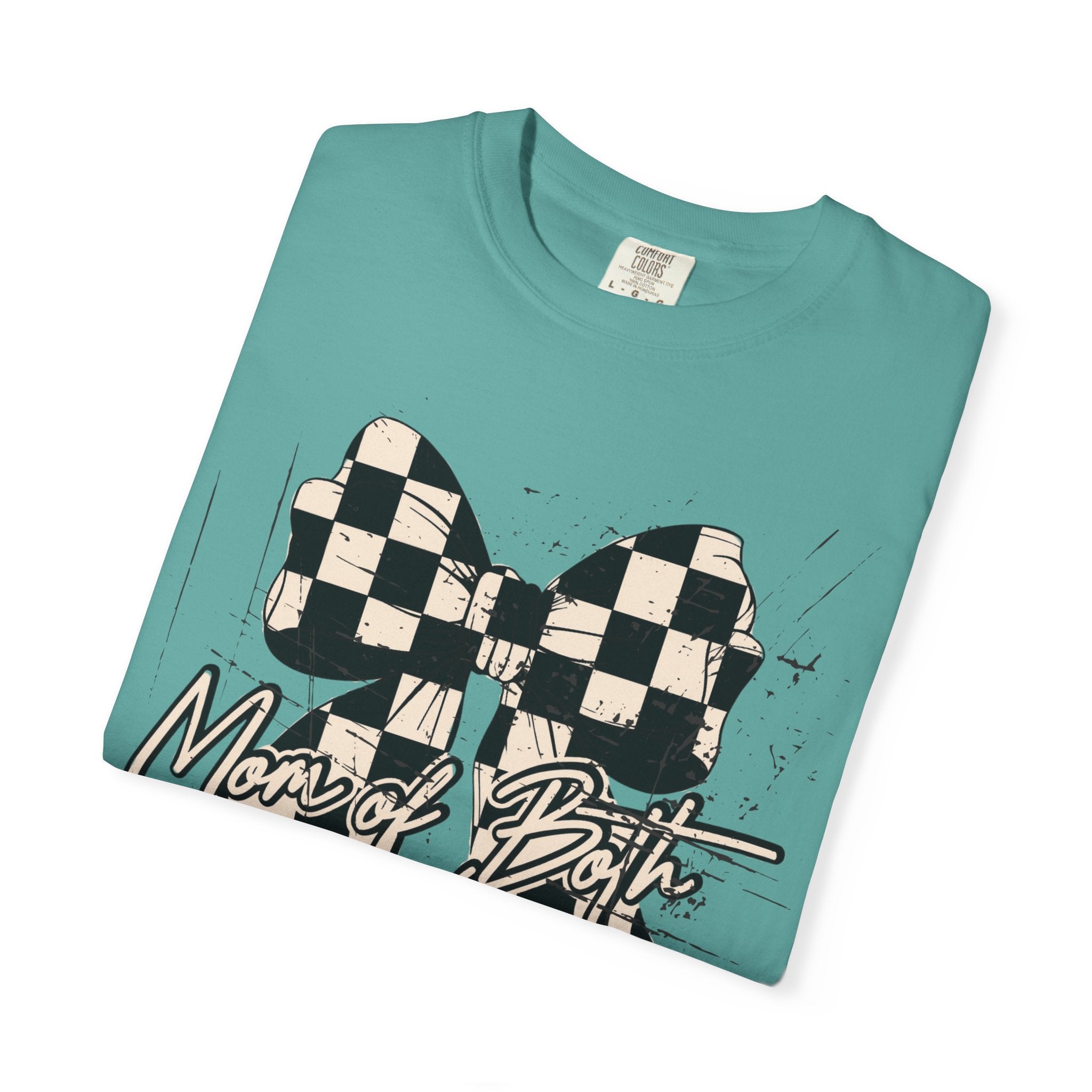 Mom Of Both Distressed Checkered Coquette T-shirt