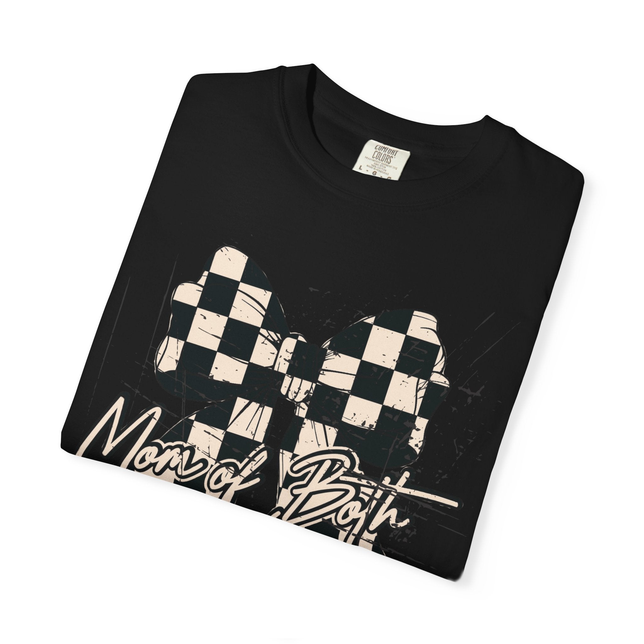 Mom Of Both Distressed Checkered Coquette T-shirt