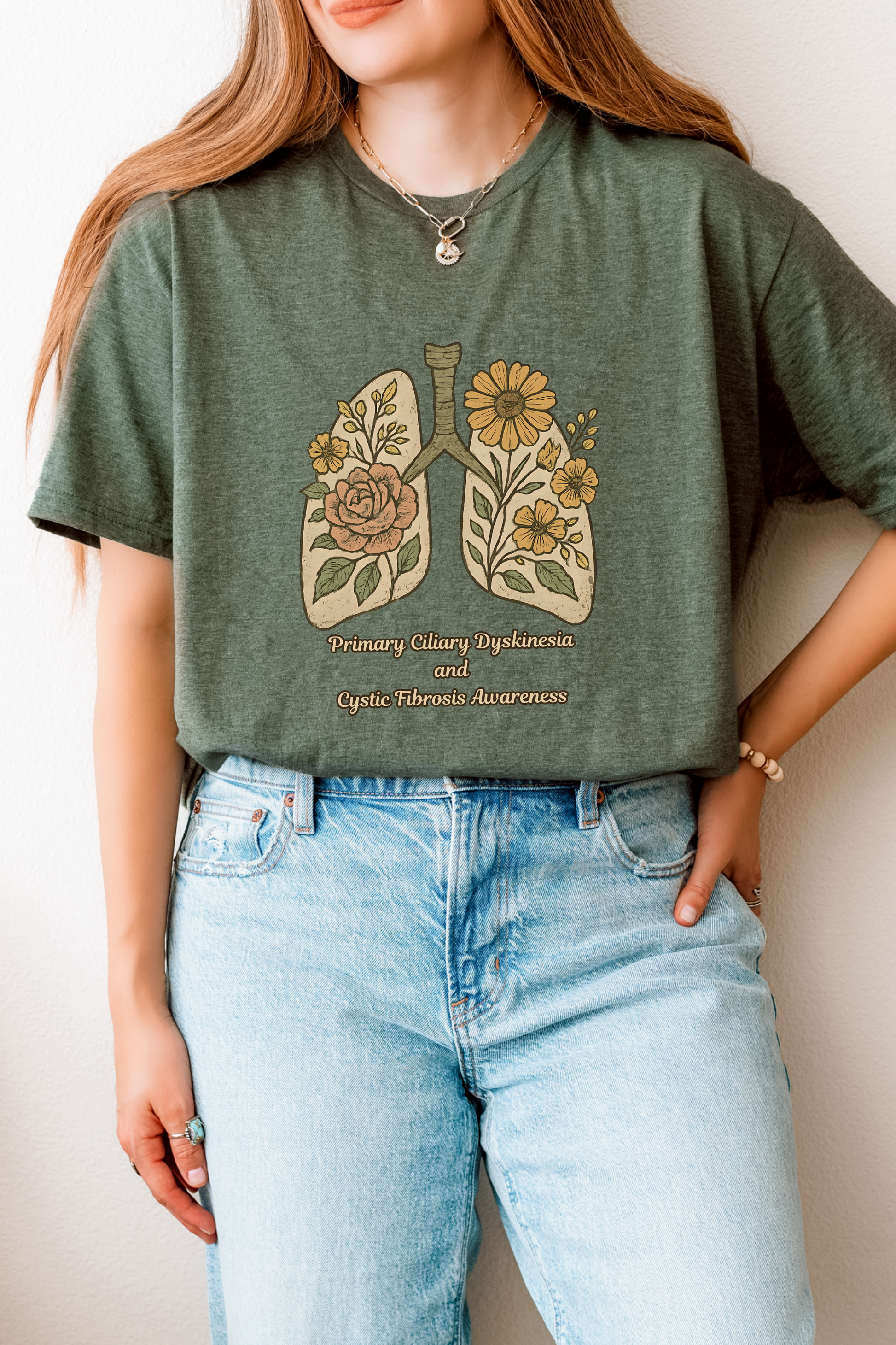 T-Shirt - PCD & CF Awareness Floral Lungs Unisex Softstyle Tee