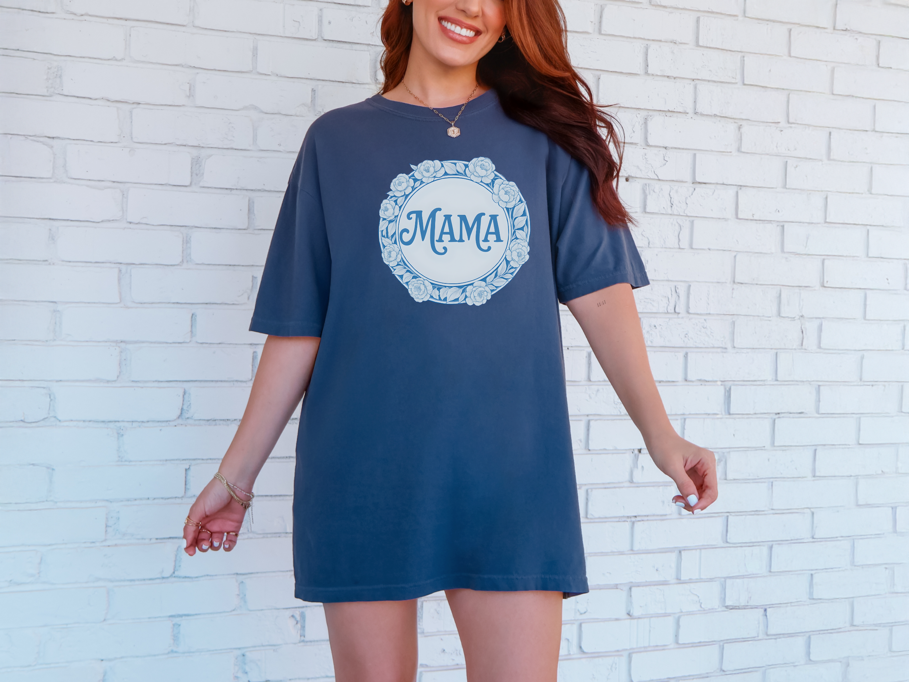 Garment-Dyed T-shirt Mama Blue Chinroiserie