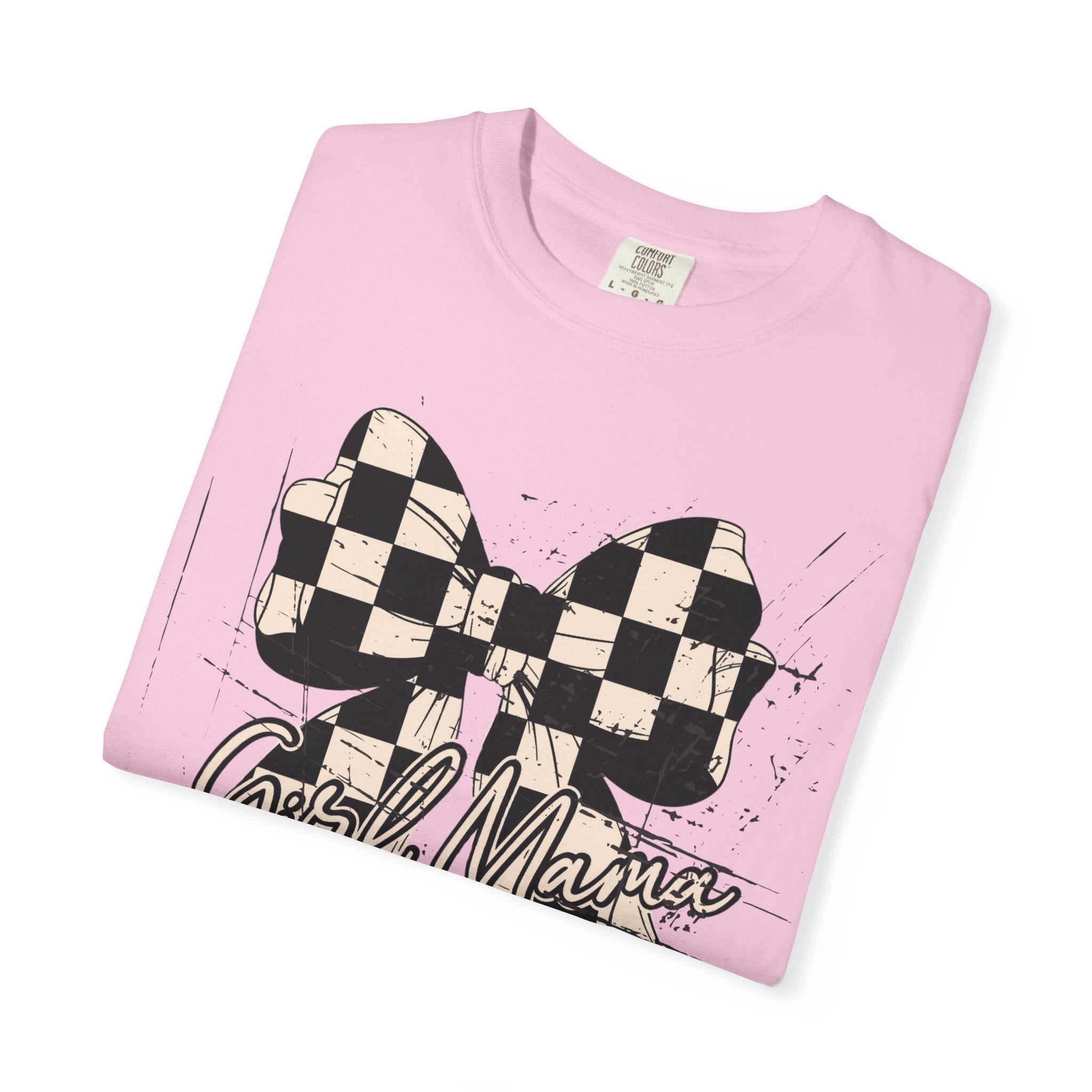 Girl Mama-Distressed Checkered Coquette Tee