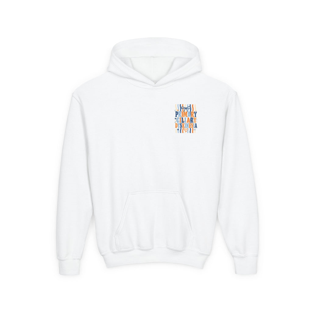 The Jentri- Youth Hoodie - "Primary Ciliary Dyskinesia" Awareness Pullover (Blue & Orange Ribbon Design)