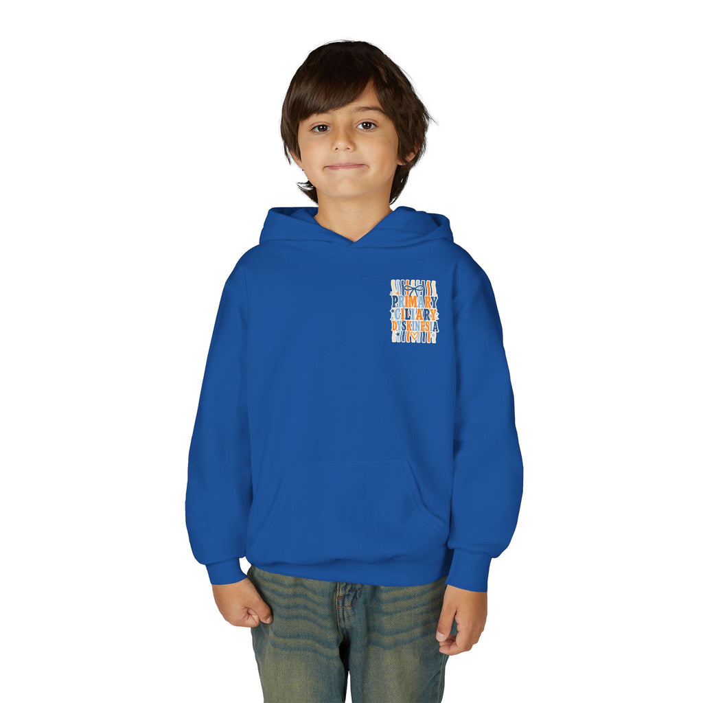 The Jentri- Youth Hoodie - "Primary Ciliary Dyskinesia" Awareness Pullover (Blue & Orange Ribbon Design)