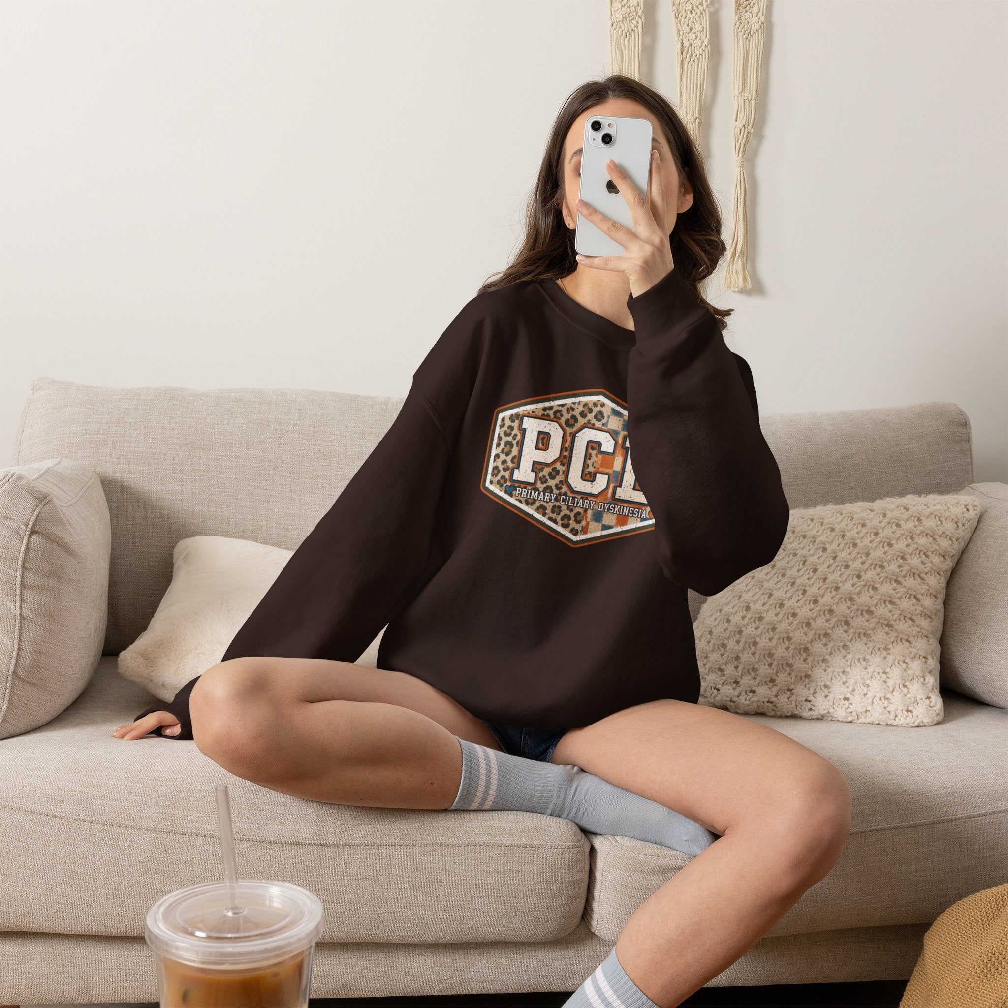 PCD Patch Crewneck Sweatshirt — Plaid & Leopard Logo Pullover
