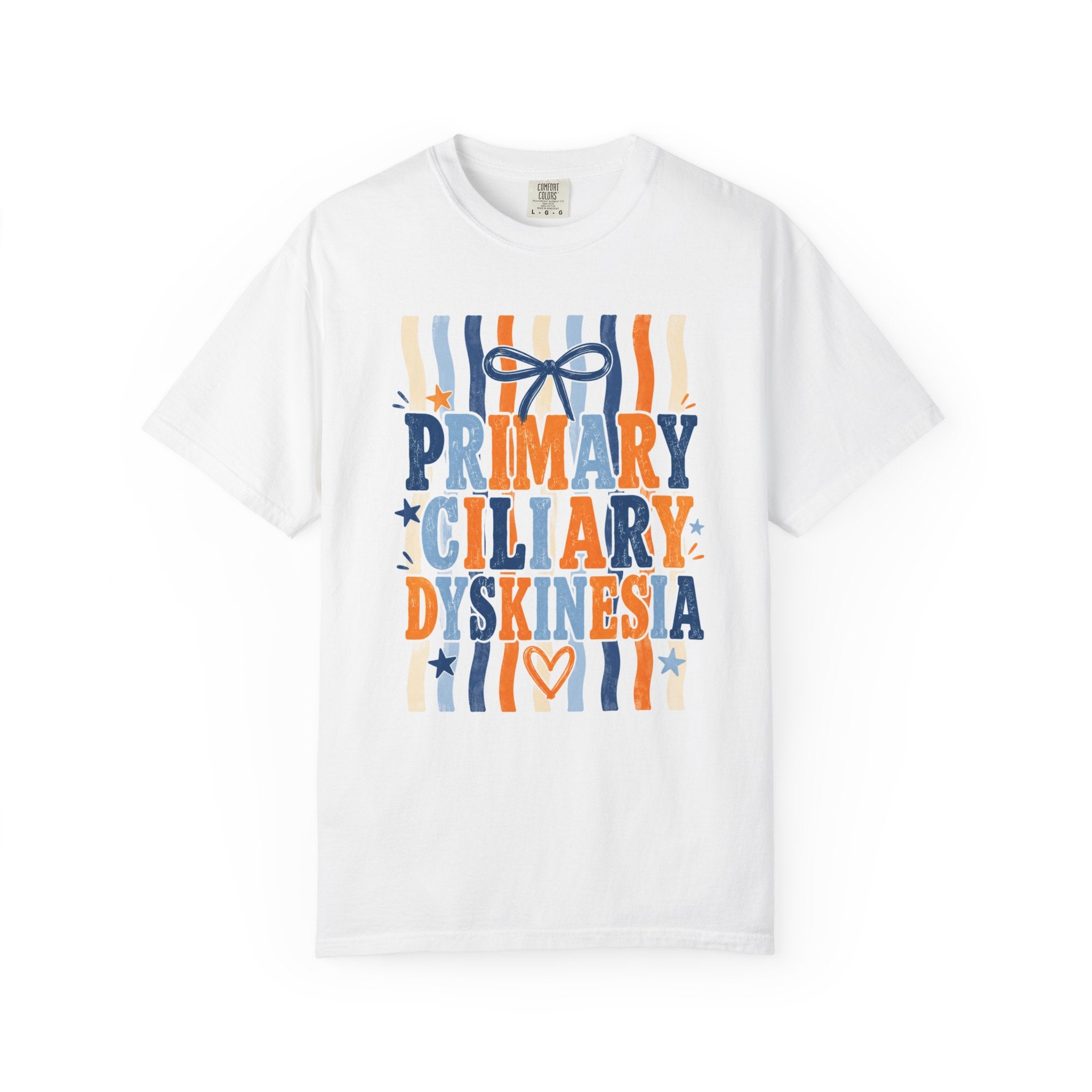 Primary Ciliary Dyskinesia Awareness T-Shirt — Orange & Blue Ribbon Design