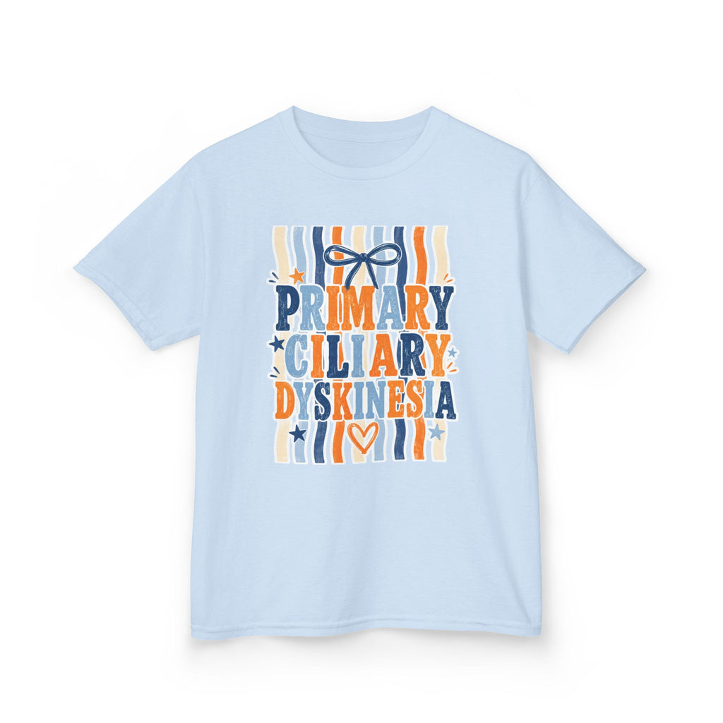 The Jentri- Primary Ciliary Dyskinesia Awareness Kids Tee — Orange & Blue Ribbon Design
