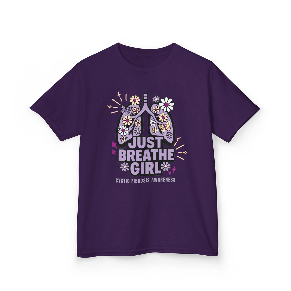 Kids Tee — "Just Breathe Girl" Floral Lungs CF Awareness Shirt