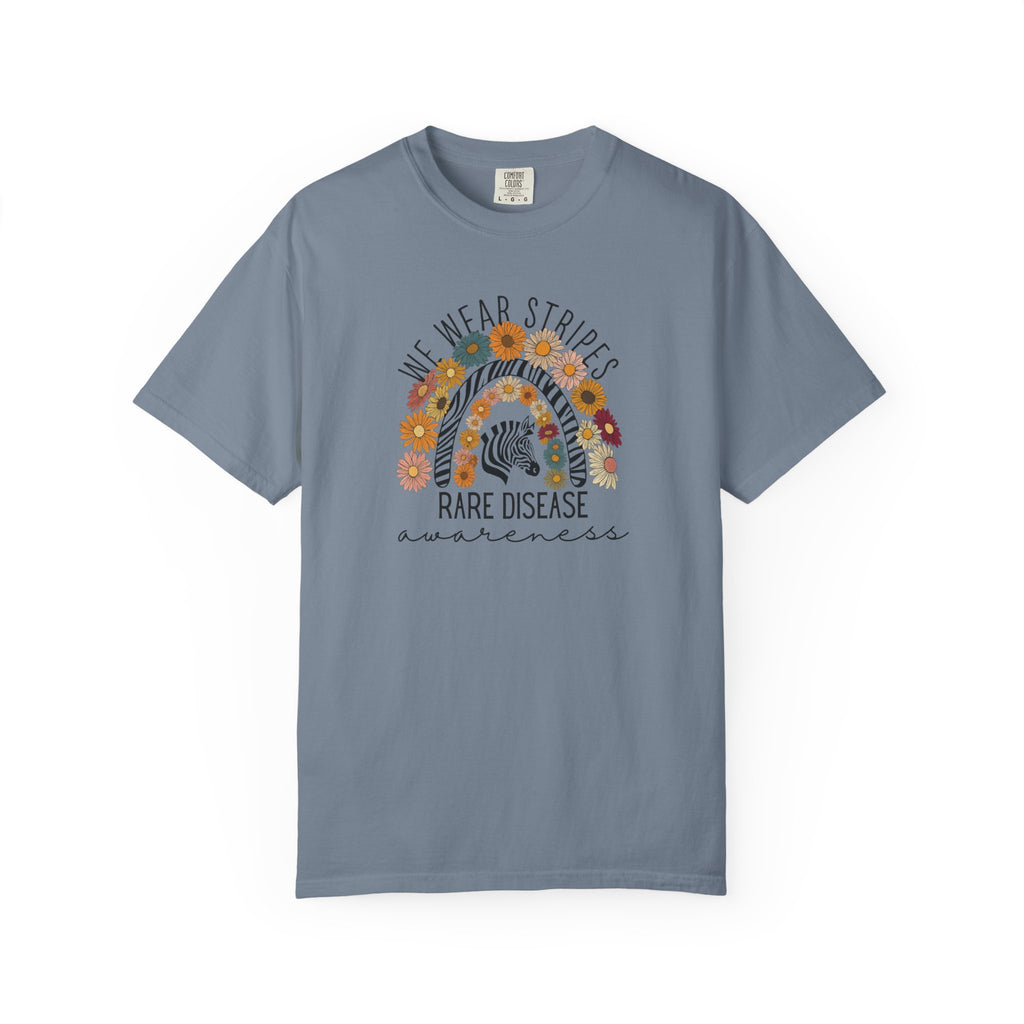 Rare Disease Awareness T-Shirt –Zebra & Sunflower Rainbow