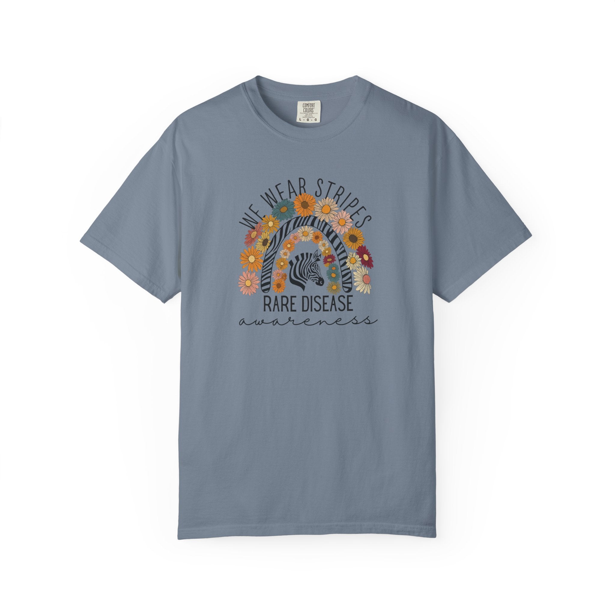 Rare Disease Awareness T-Shirt –Zebra & Sunflower Rainbow