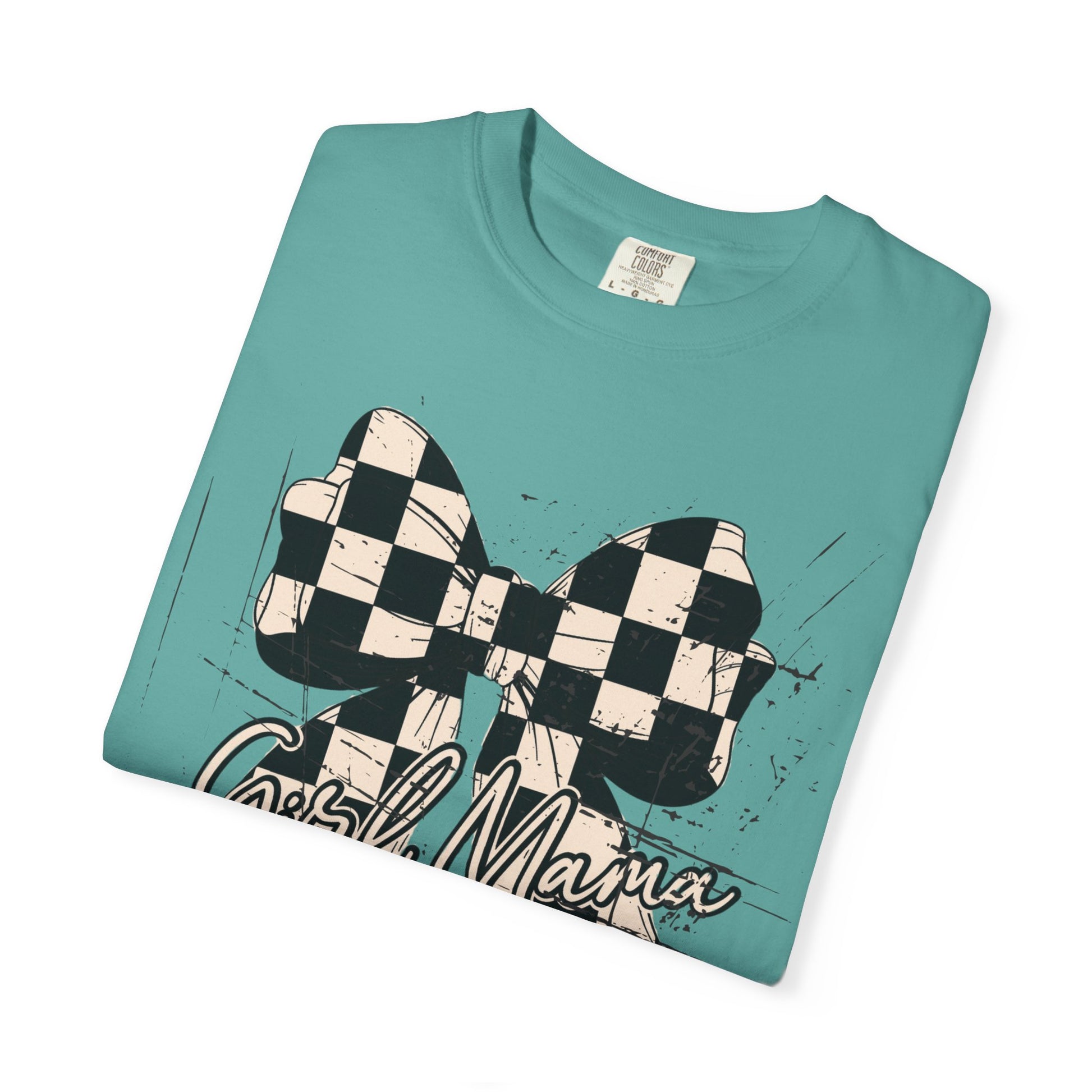 Girl Mama-Distressed Checkered Coquette Tee