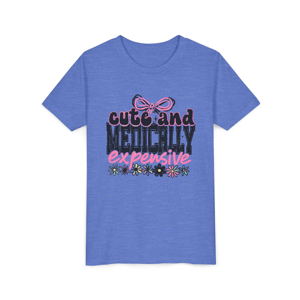 Youth Tee — "Cute and Medically Expensive" Pink Floral Graphic