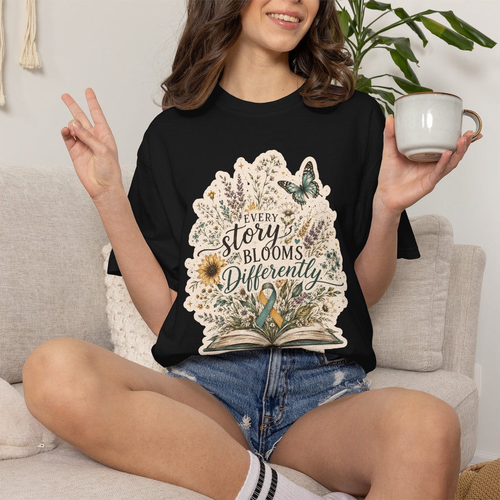 Every Story Blooms Differently T-Shirt — Spina Bifida Awareness