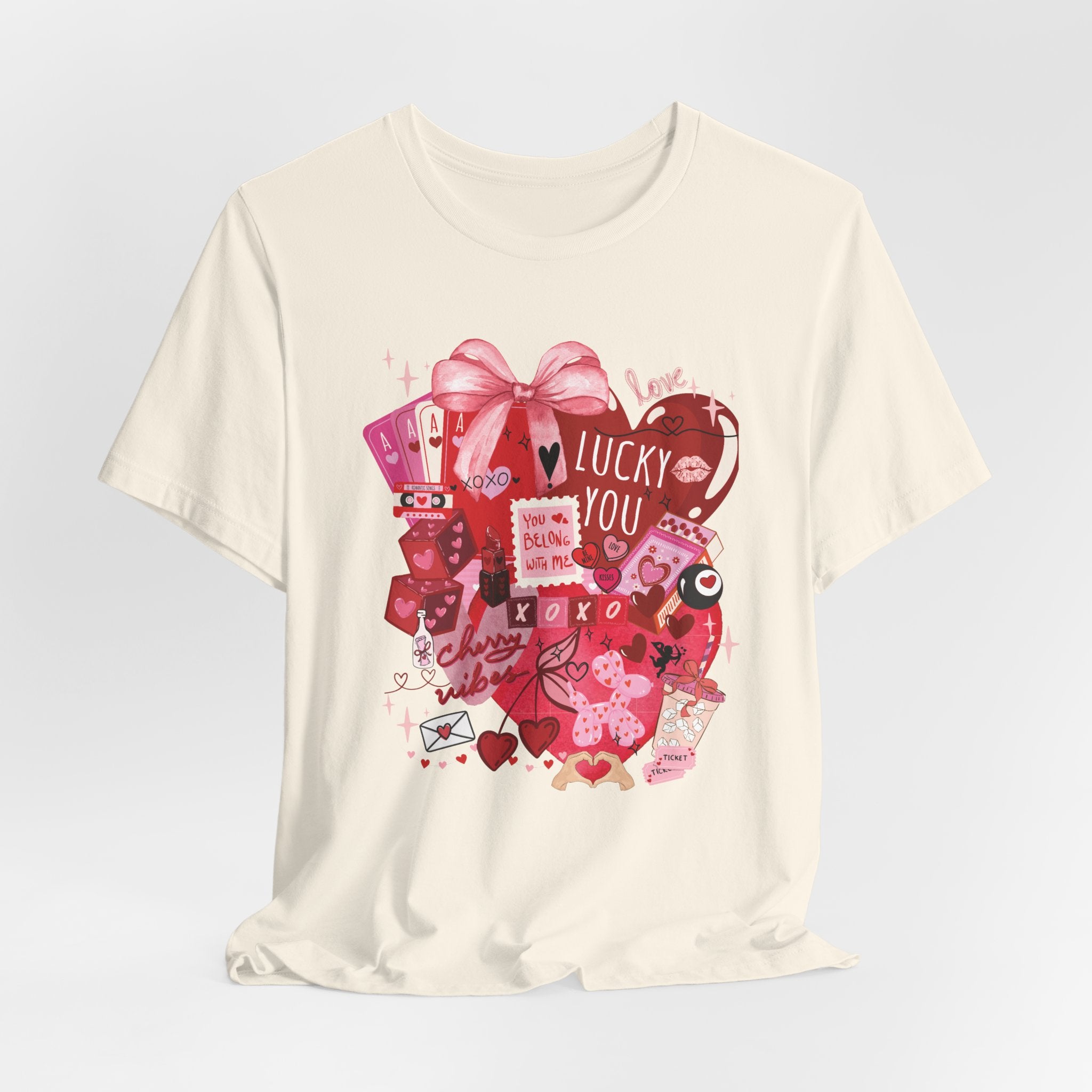 Valentine Collage Tee — "Lucky You" Heart Gift Graphic T-Shirt