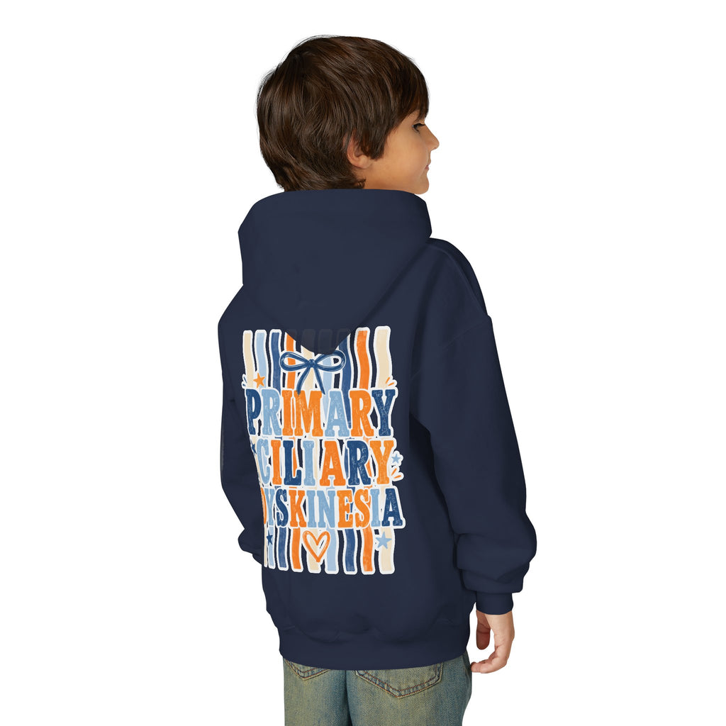 The Jentri- Youth Hoodie - "Primary Ciliary Dyskinesia" Awareness Pullover (Blue & Orange Ribbon Design)