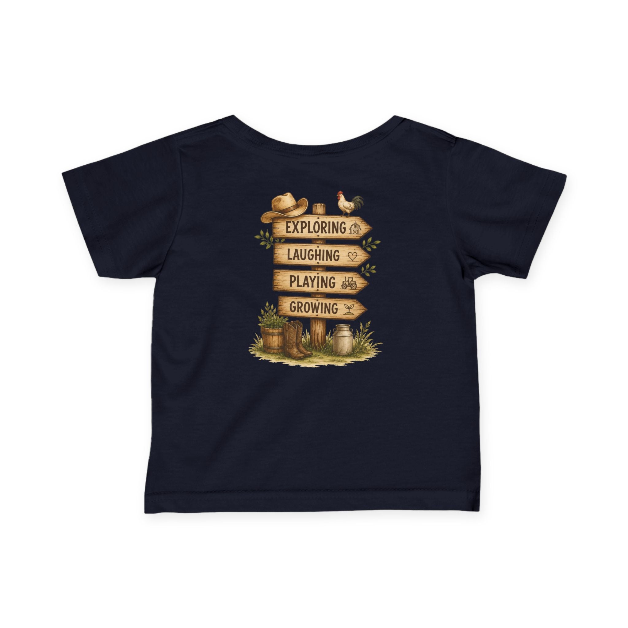 Infant Tee — “Grandkids Camp with Nonnie & Papa” Baby Shirt (Exploring, Laughing, Playing, Growing)