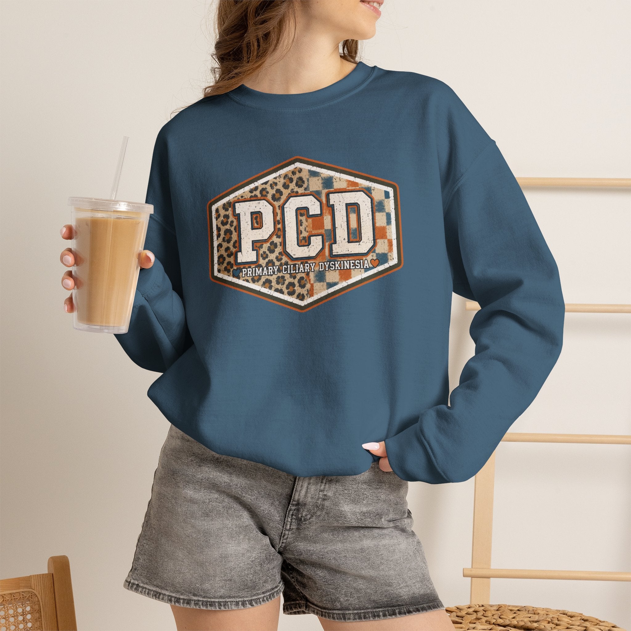 PCD Patch Crewneck Sweatshirt — Plaid & Leopard Logo Pullover