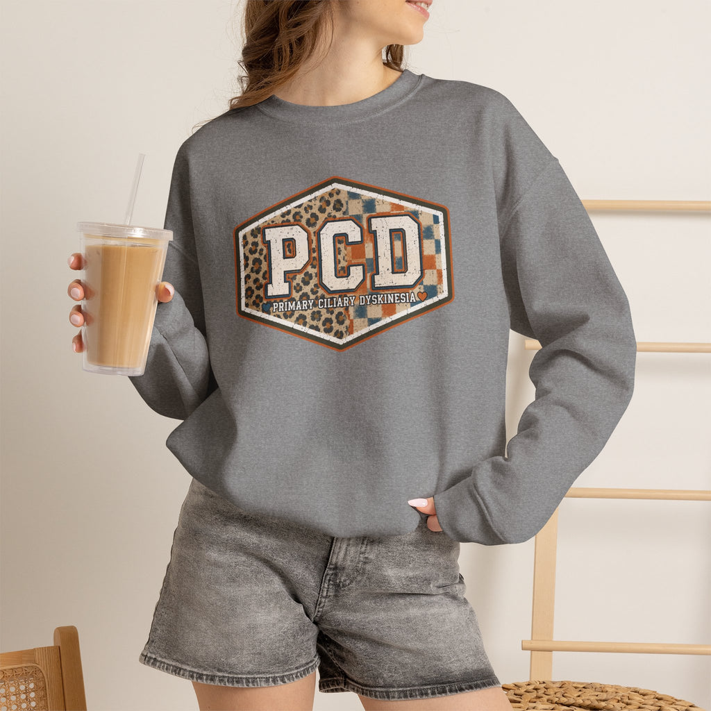 PCD Patch Crewneck Sweatshirt — Plaid & Leopard Logo Pullover