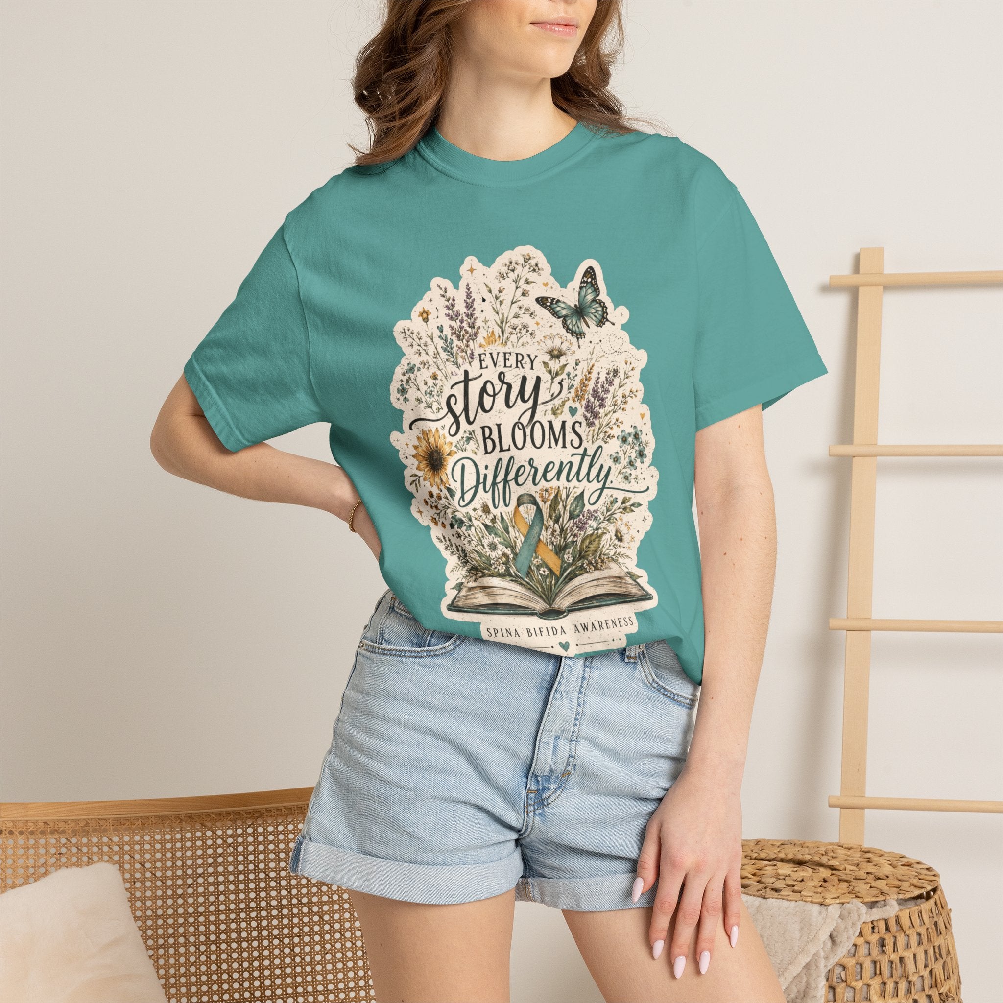 Every Story Blooms Differently T-Shirt — Spina Bifida Awareness