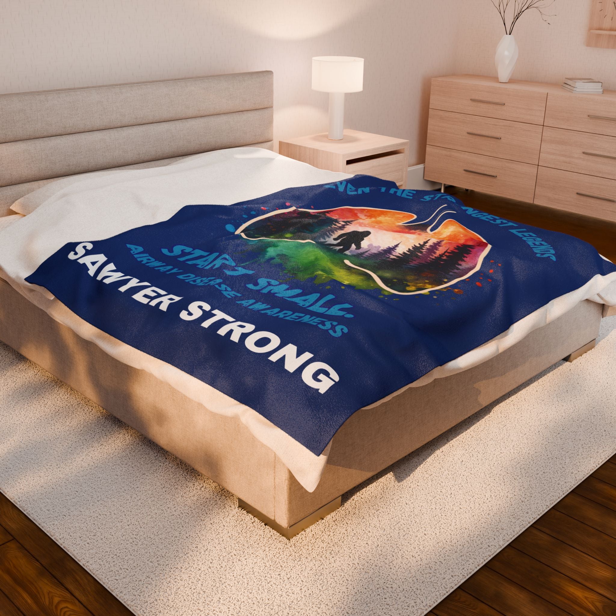 Velveteen Plush Blanket — Sawyer Strong Airway Disease Awareness Throw