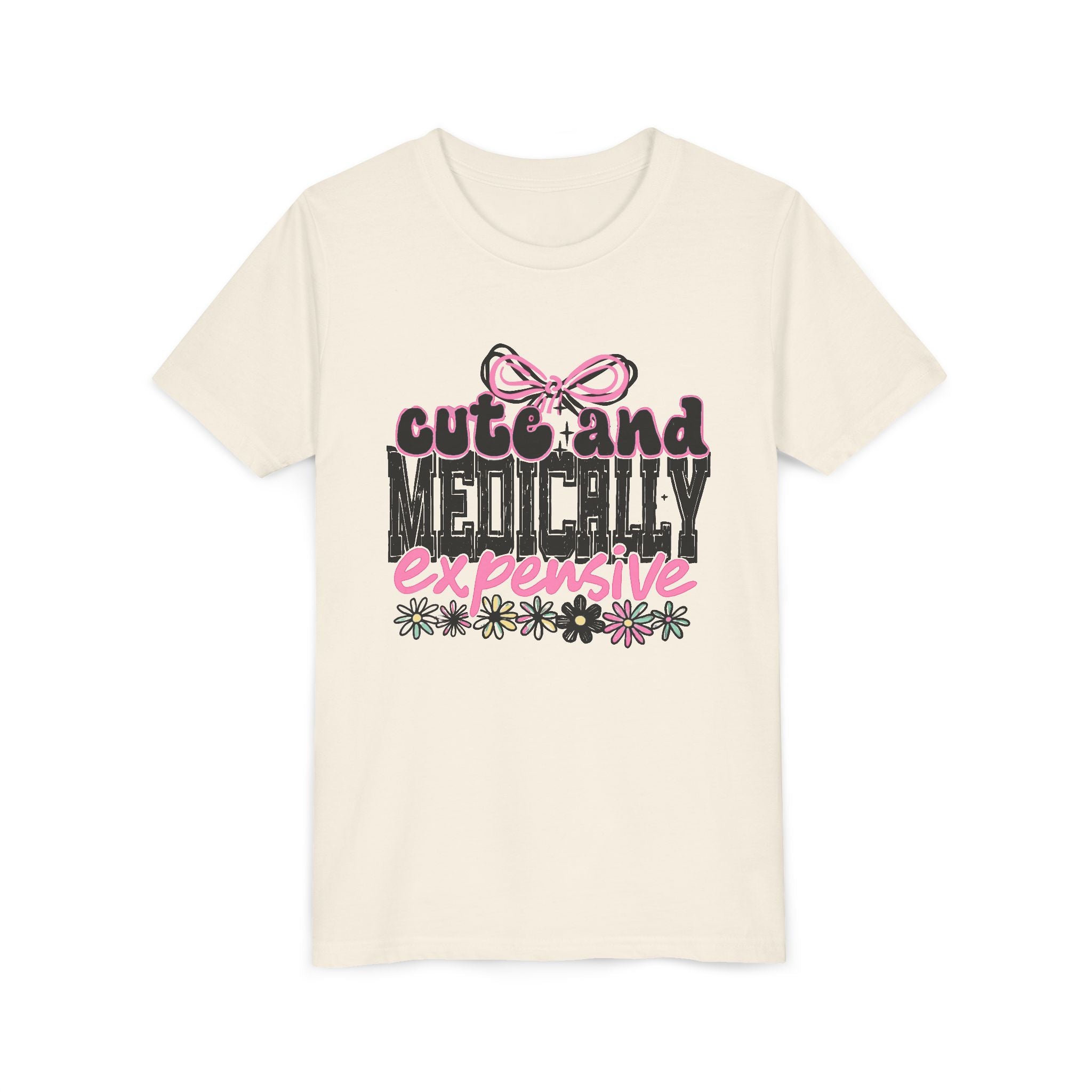 Youth Tee — "Cute and Medically Expensive" Pink Floral Graphic