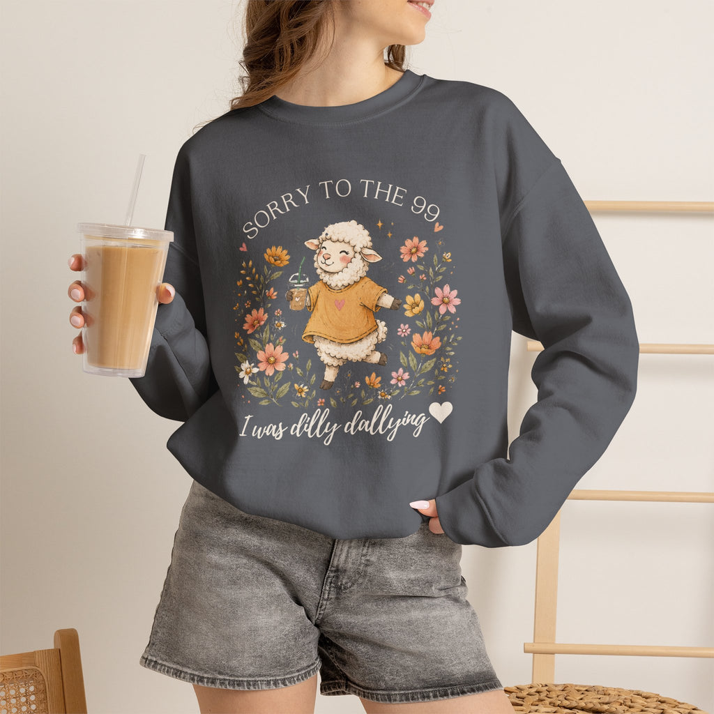 Christian Sheep Crewneck Sweatshirt - "Sorry to the 99% I was Dilly Dallying" Floral Design
