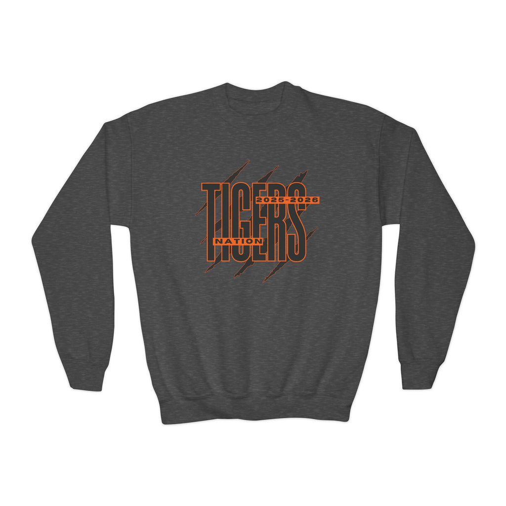 Youth Tiger Nation Crewneck Sweatshirt — Bold Tiger Graphic Pullover