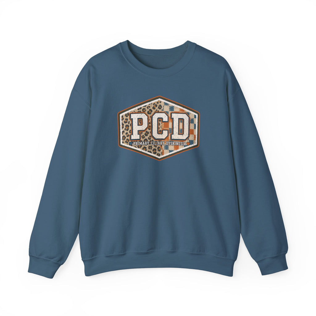 PCD Patch Crewneck Sweatshirt — Plaid & Leopard Logo Pullover