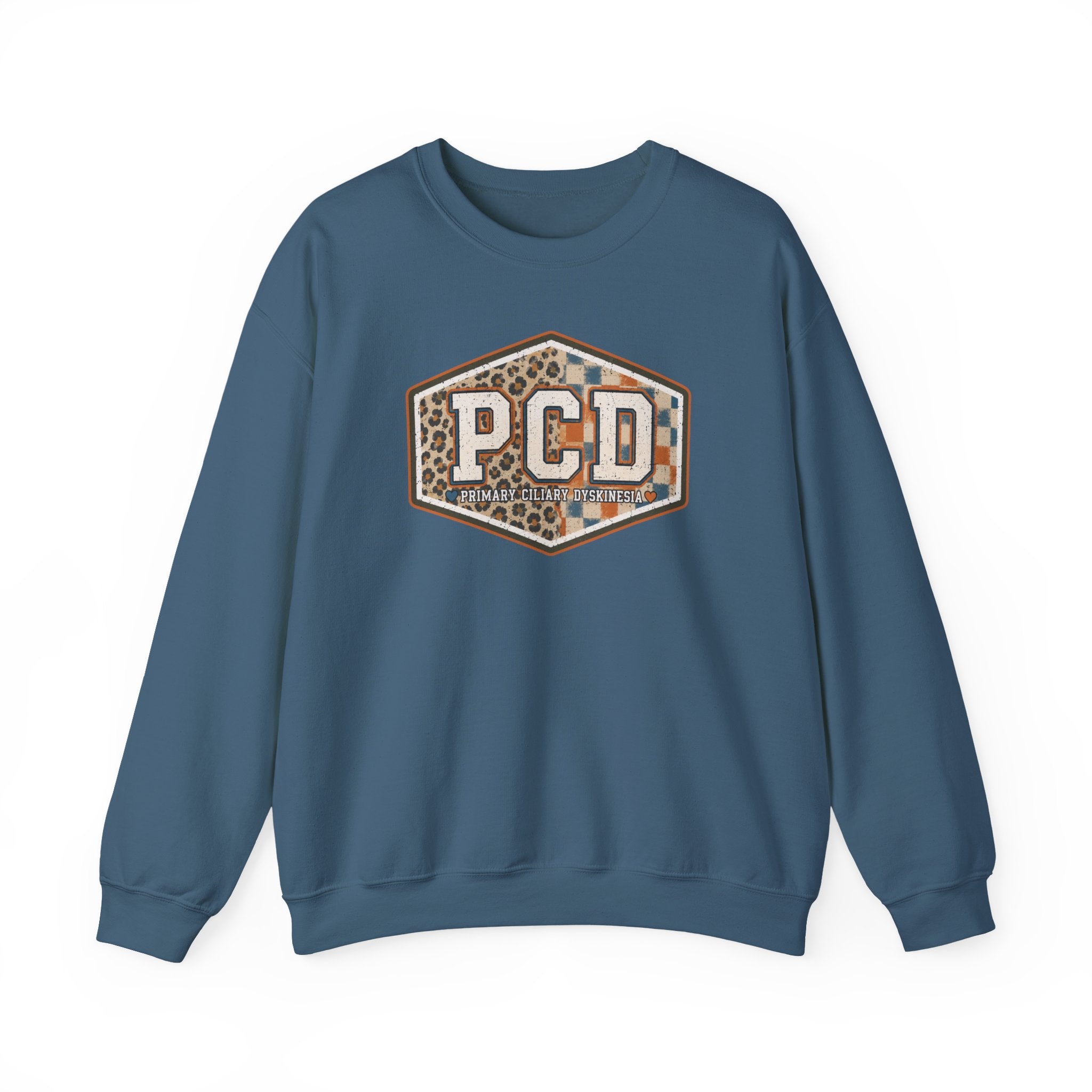 PCD Patch Crewneck Sweatshirt — Plaid & Leopard Logo Pullover