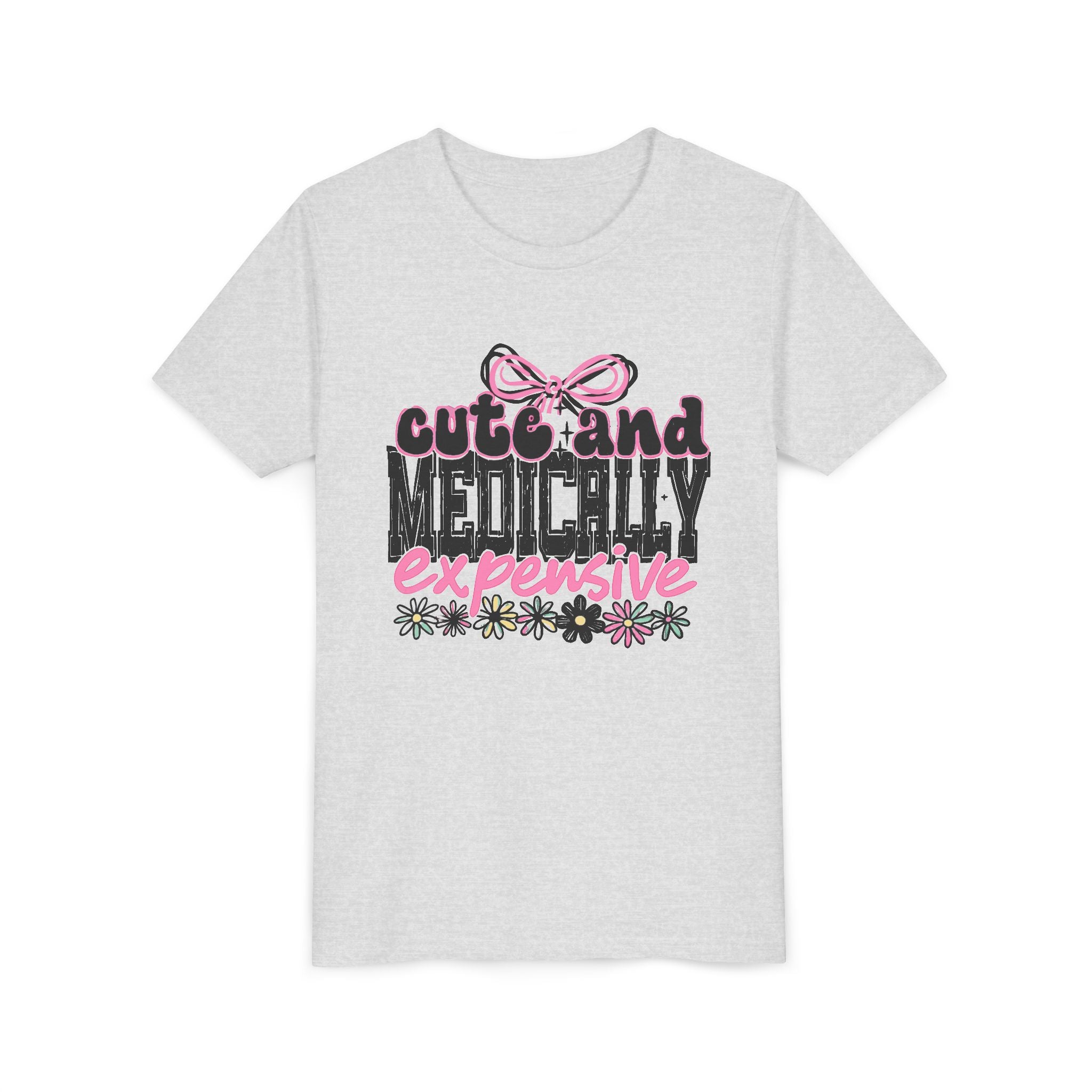 Youth Tee — "Cute and Medically Expensive" Pink Floral Graphic