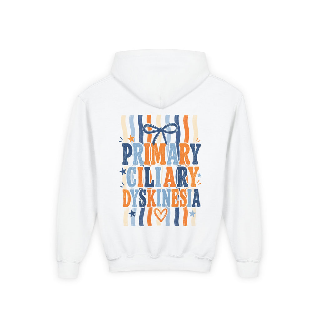 The Jentri- Youth Hoodie - "Primary Ciliary Dyskinesia" Awareness Pullover (Blue & Orange Ribbon Design)