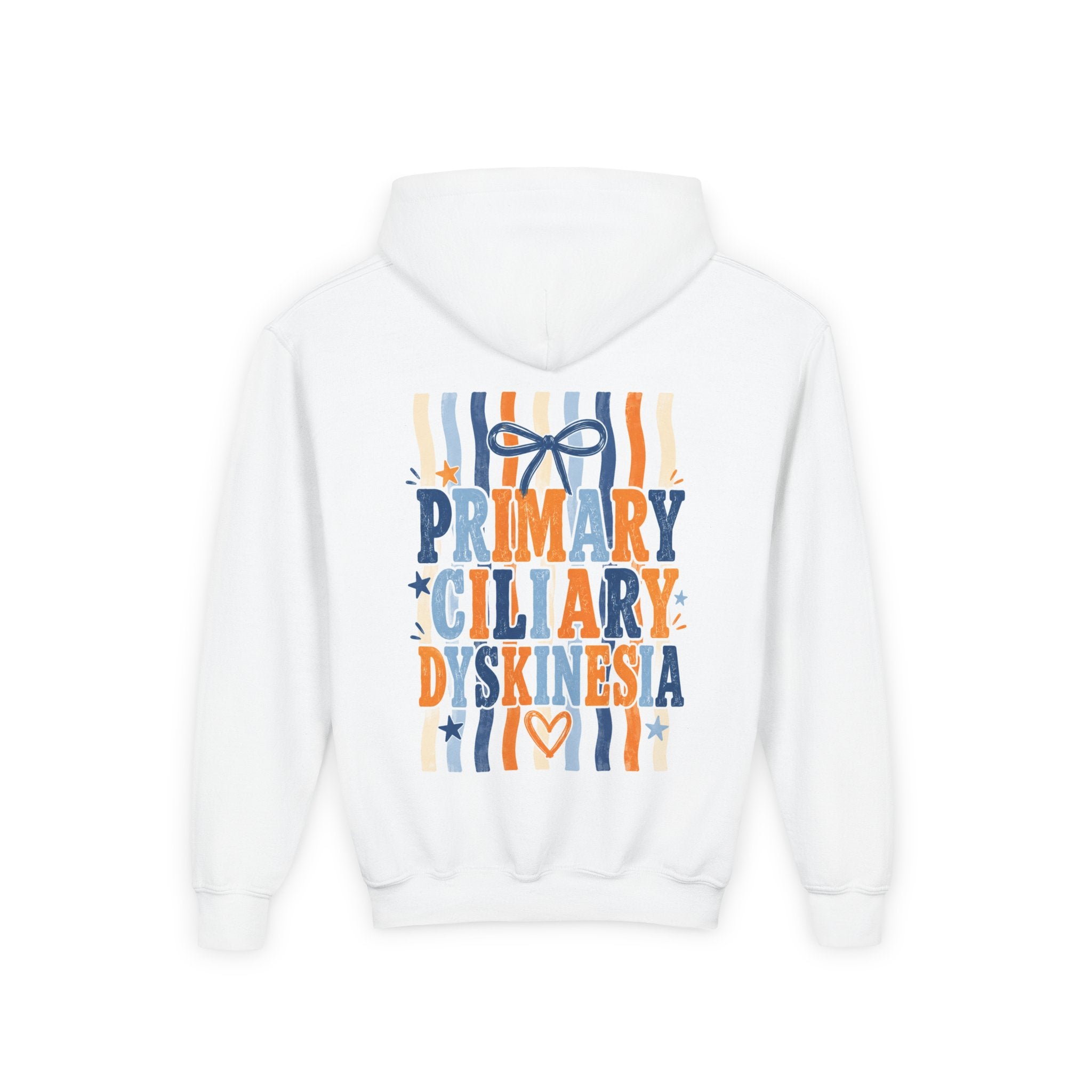 The Jentri- Youth Hoodie - "Primary Ciliary Dyskinesia" Awareness Pullover (Blue & Orange Ribbon Design)