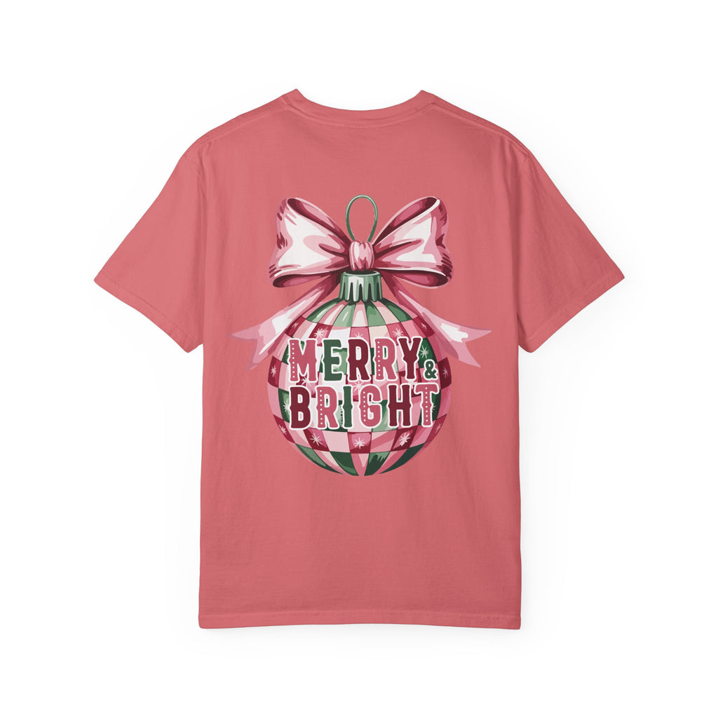 Holiday Patchwork Tee - "Merry & Bright" Graphic T-Shirt