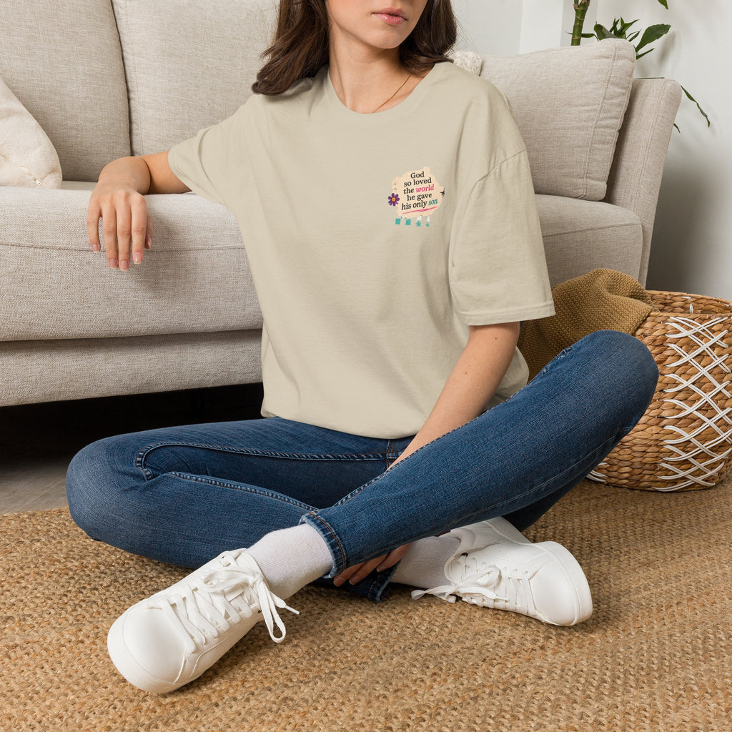 Christian T-Shirt — "God so loved the world he gave his only son" Pocket Design