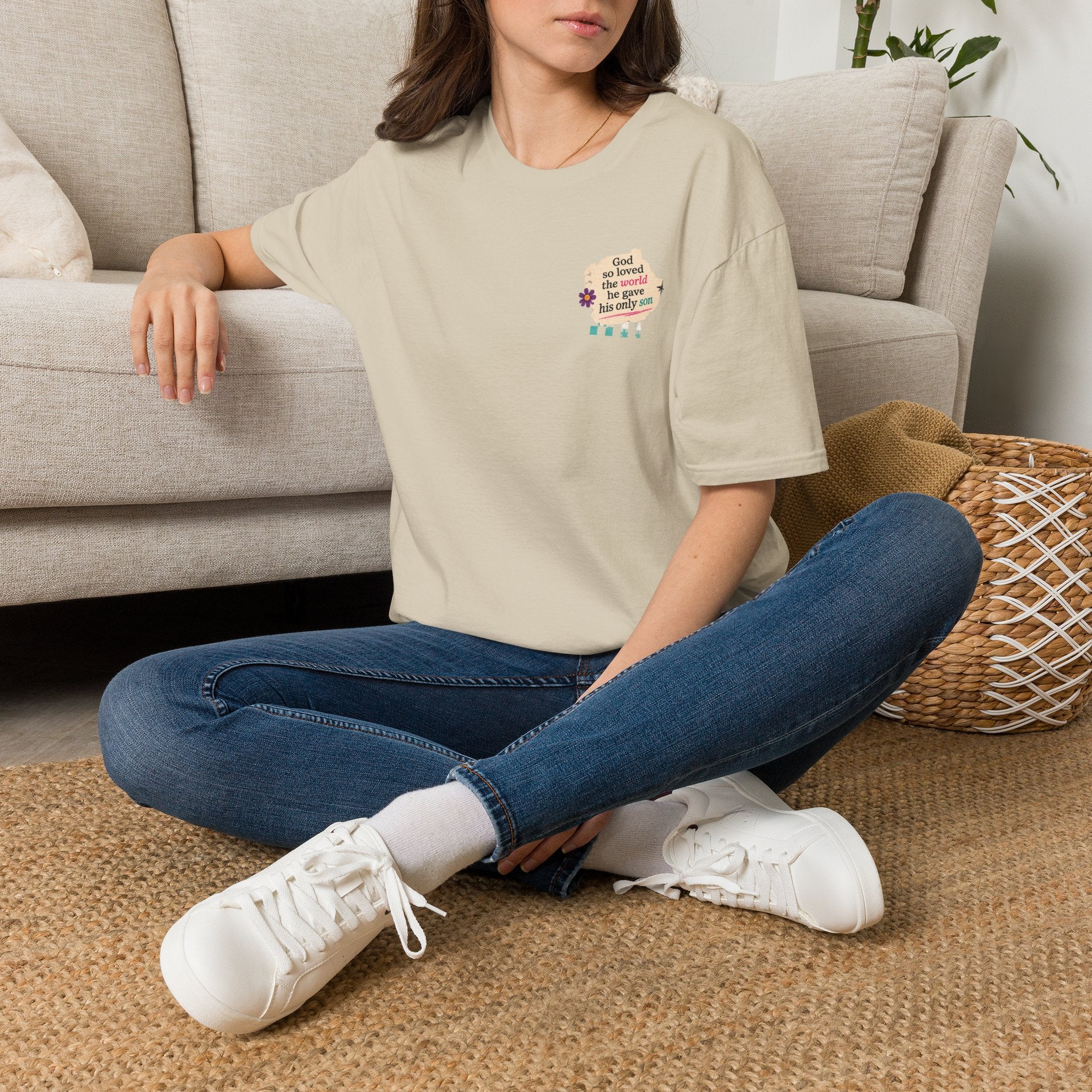 Christian T-Shirt — "God so loved the world he gave his only son" Pocket Design