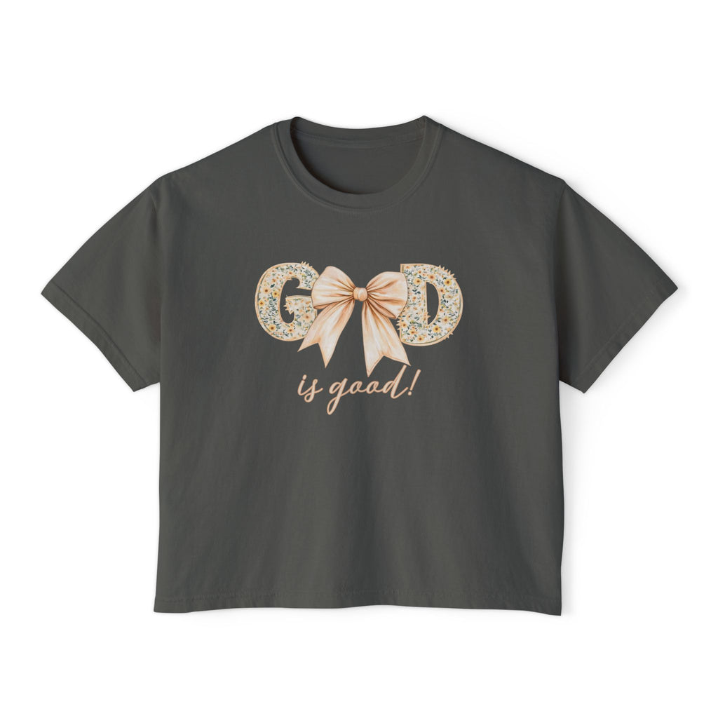God is Good Bow Boxy Tee — Women's Floral Ribbon Graphic Tee