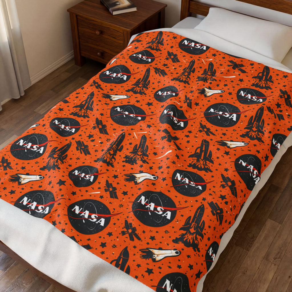 NASA Logo Orange Space Shuttle Velveteen Plush Blanket