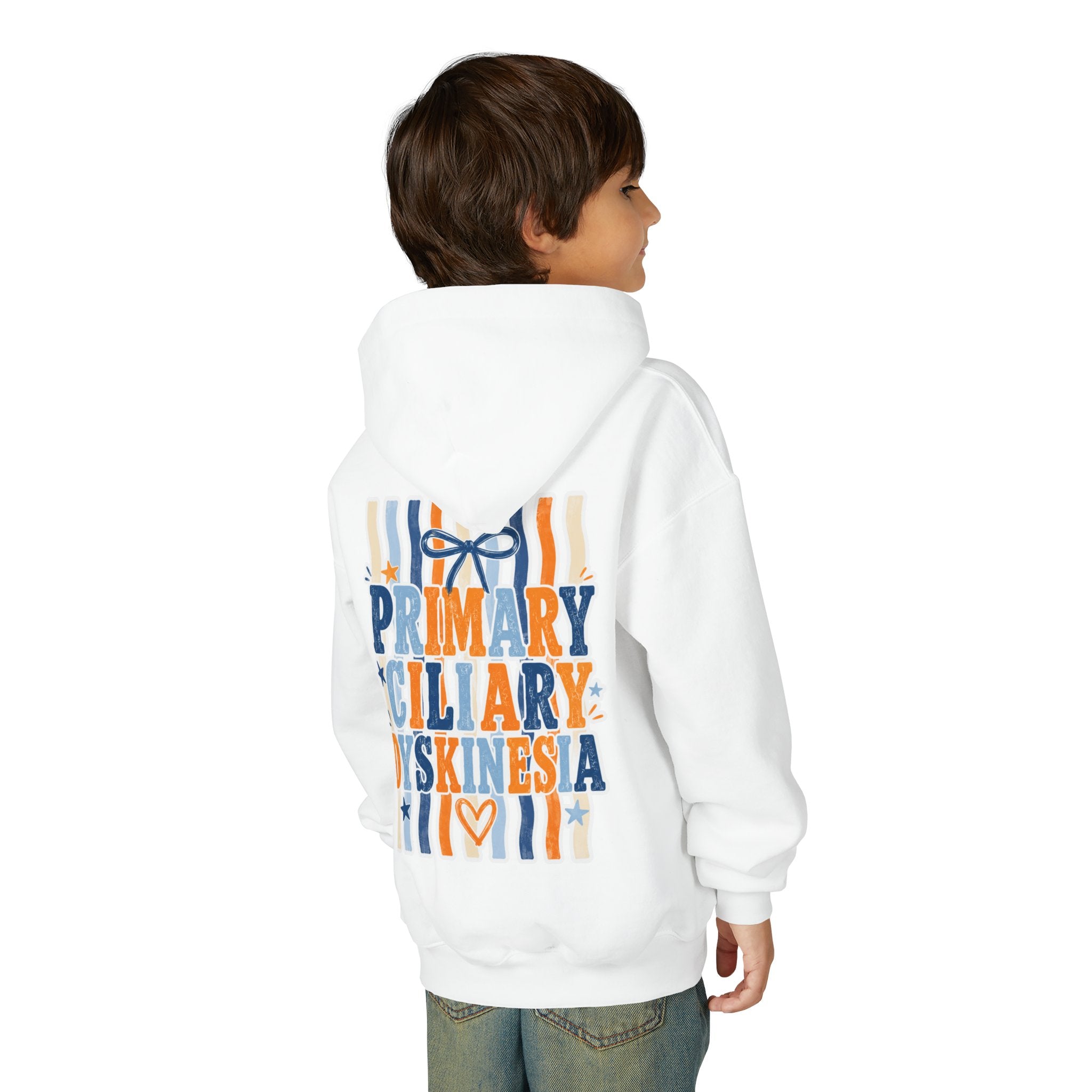 The Jentri- Youth Hoodie - "Primary Ciliary Dyskinesia" Awareness Pullover (Blue & Orange Ribbon Design)