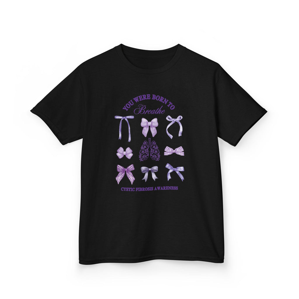 Kids Tee — "You Were Born to Breathe" Cystic Fibrosis Awareness Purple Ribbon Design