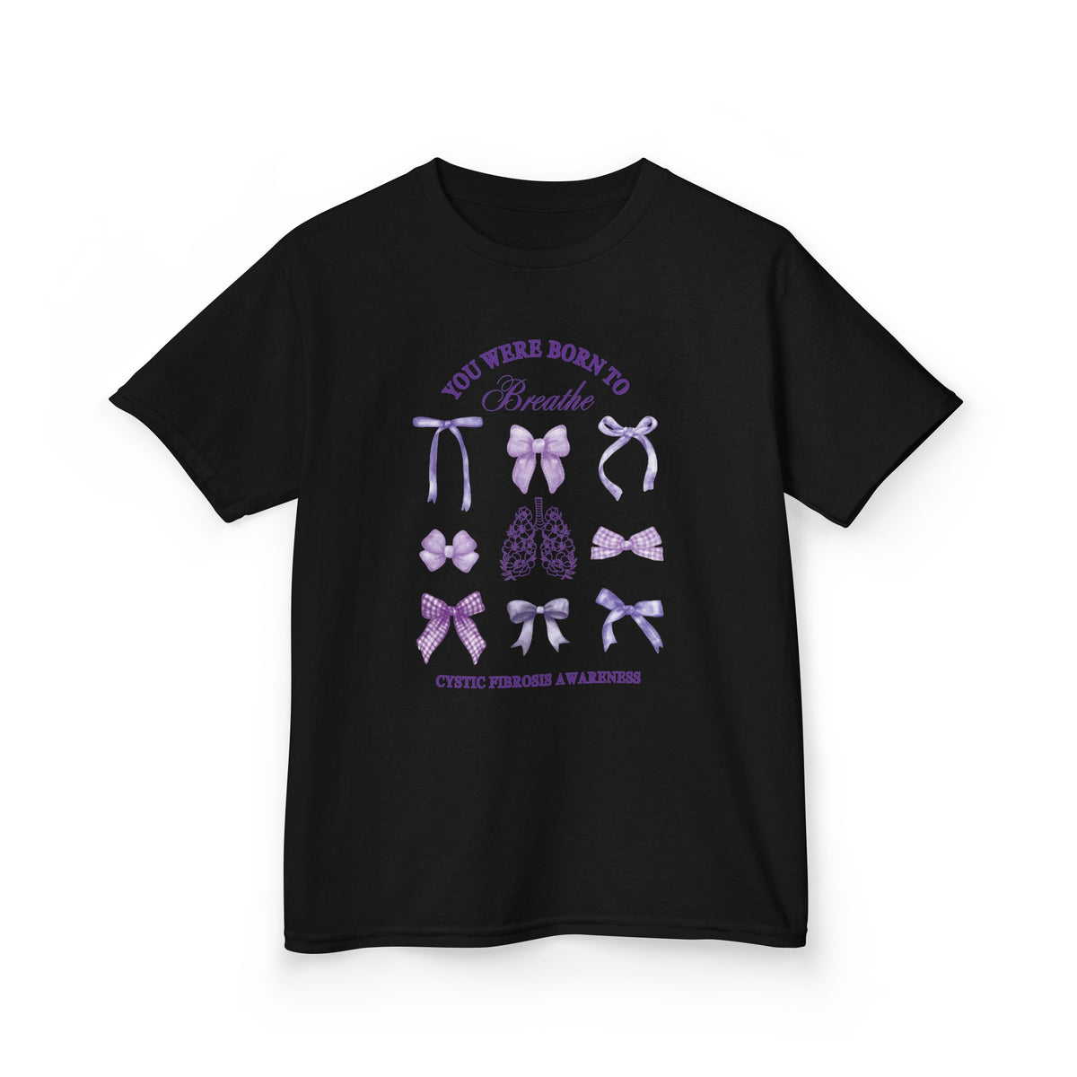 Kids Tee — "You Were Born to Breathe" Cystic Fibrosis Awareness Purple Ribbon Design