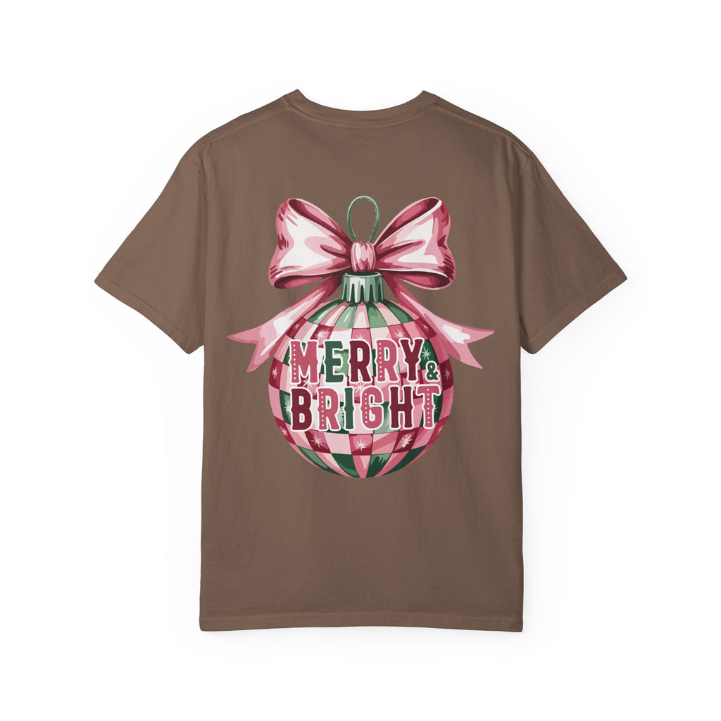 Holiday Patchwork Tee - "Merry & Bright" Graphic T-Shirt