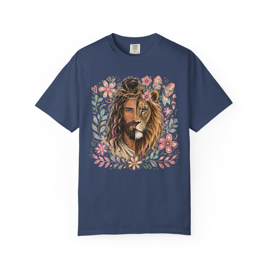 Lion of Judah T‑Shirt — Jesus and Lion Floral Faith Tee
