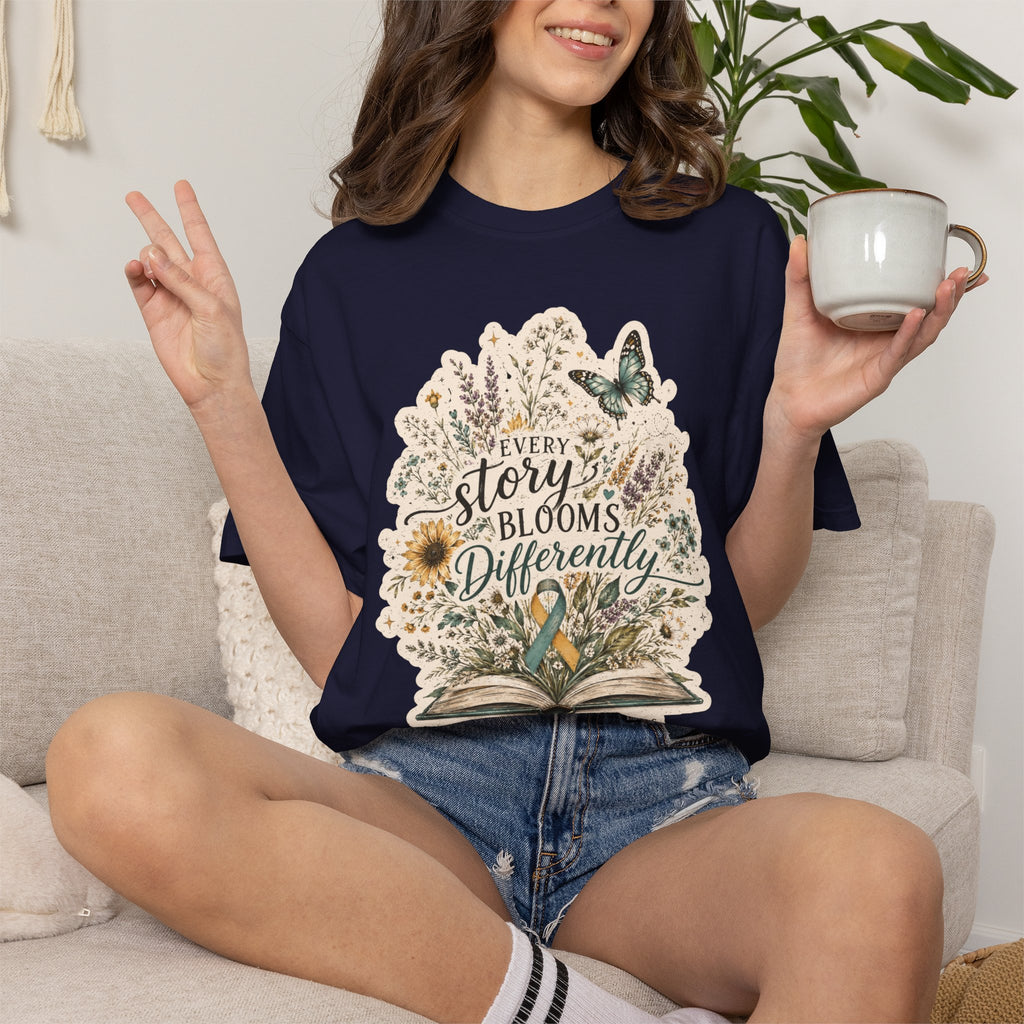 Every Story Blooms Differently T-Shirt — Spina Bifida Awareness
