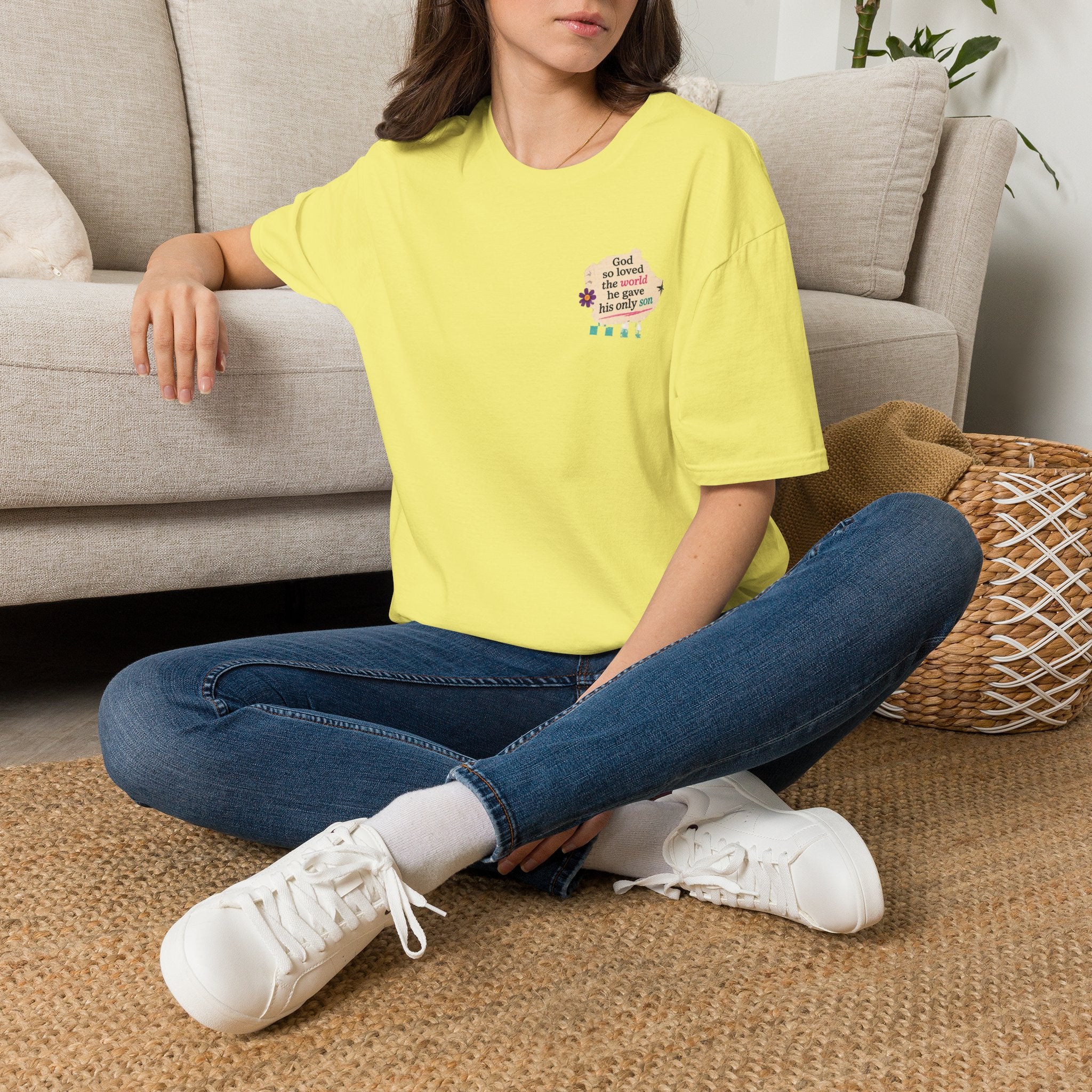 Christian T-Shirt — "God so loved the world he gave his only son" Pocket Design