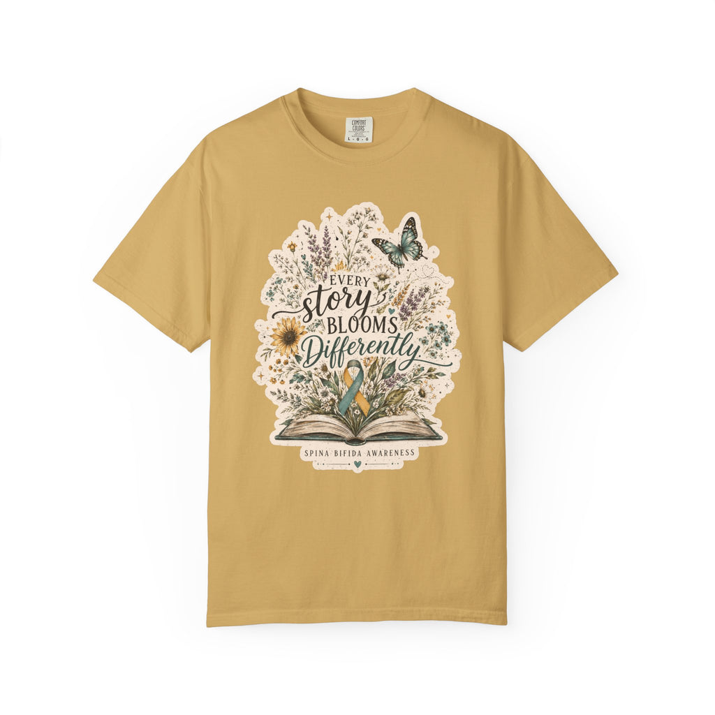 Every Story Blooms Differently T-Shirt — Spina Bifida Awareness