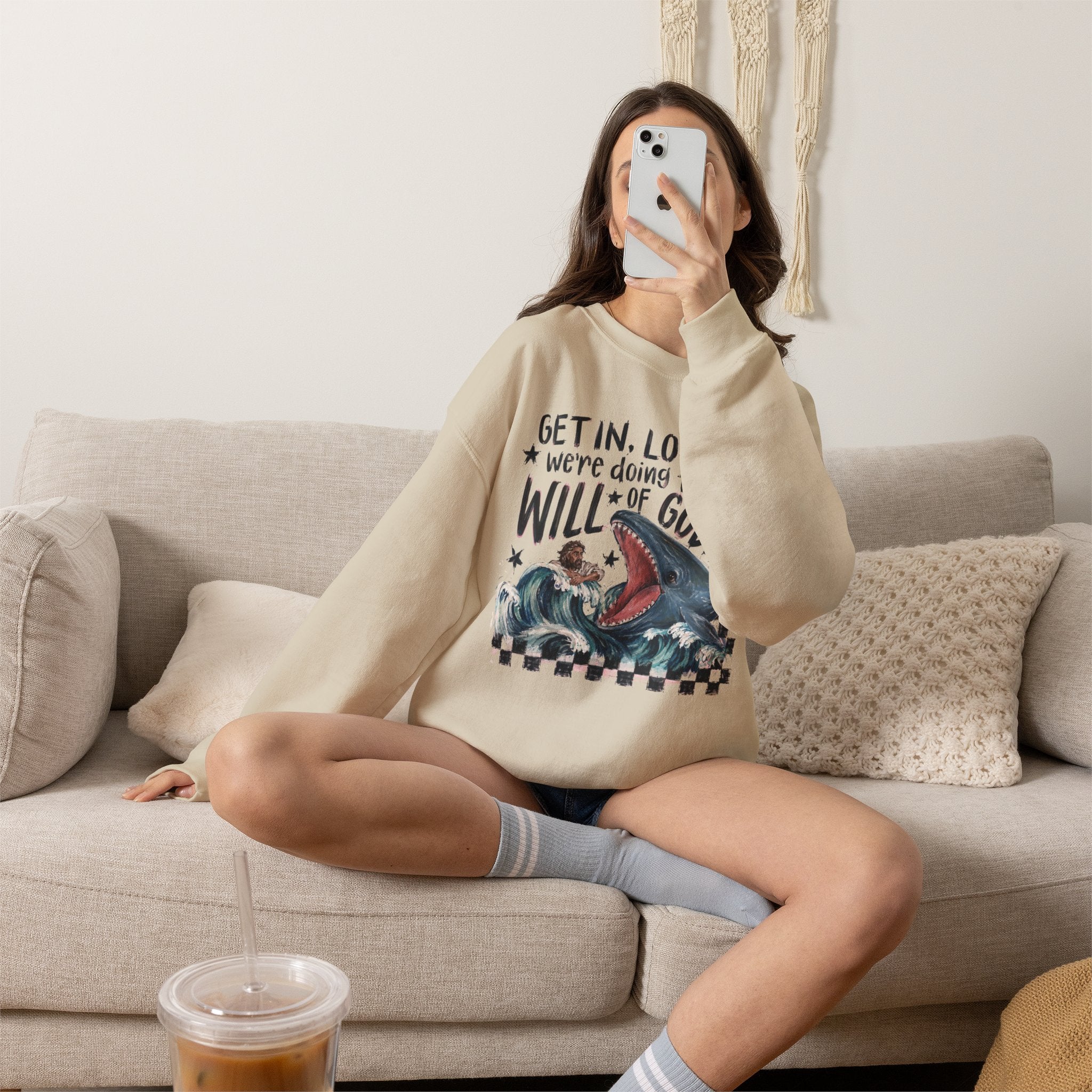 Christian Crewneck Sweatshirt — “Get in, Loser, We’re Doing the Will of God” Graphic