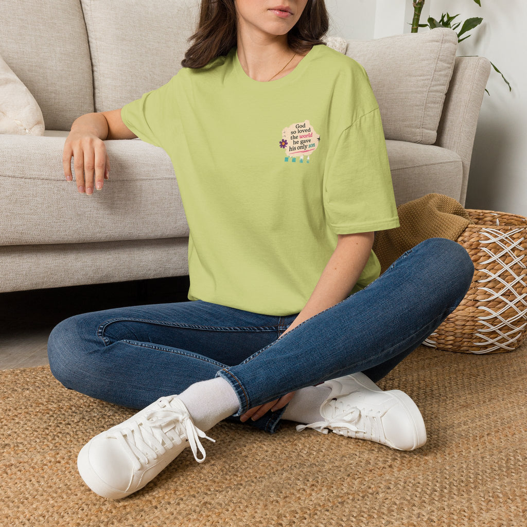 Christian T-Shirt — "God so loved the world he gave his only son" Pocket Design