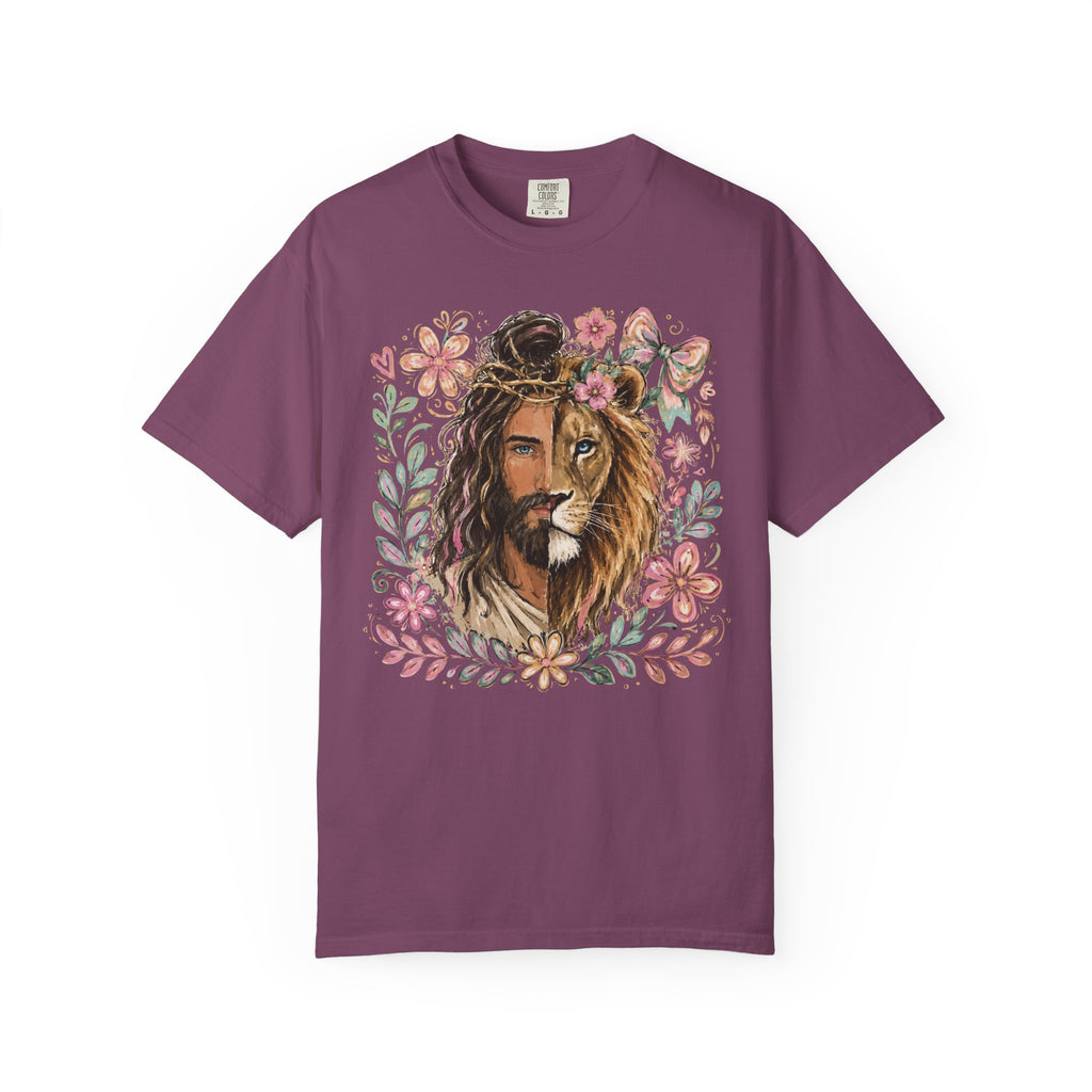 Lion of Judah T‑Shirt — Jesus and Lion Floral Faith Tee