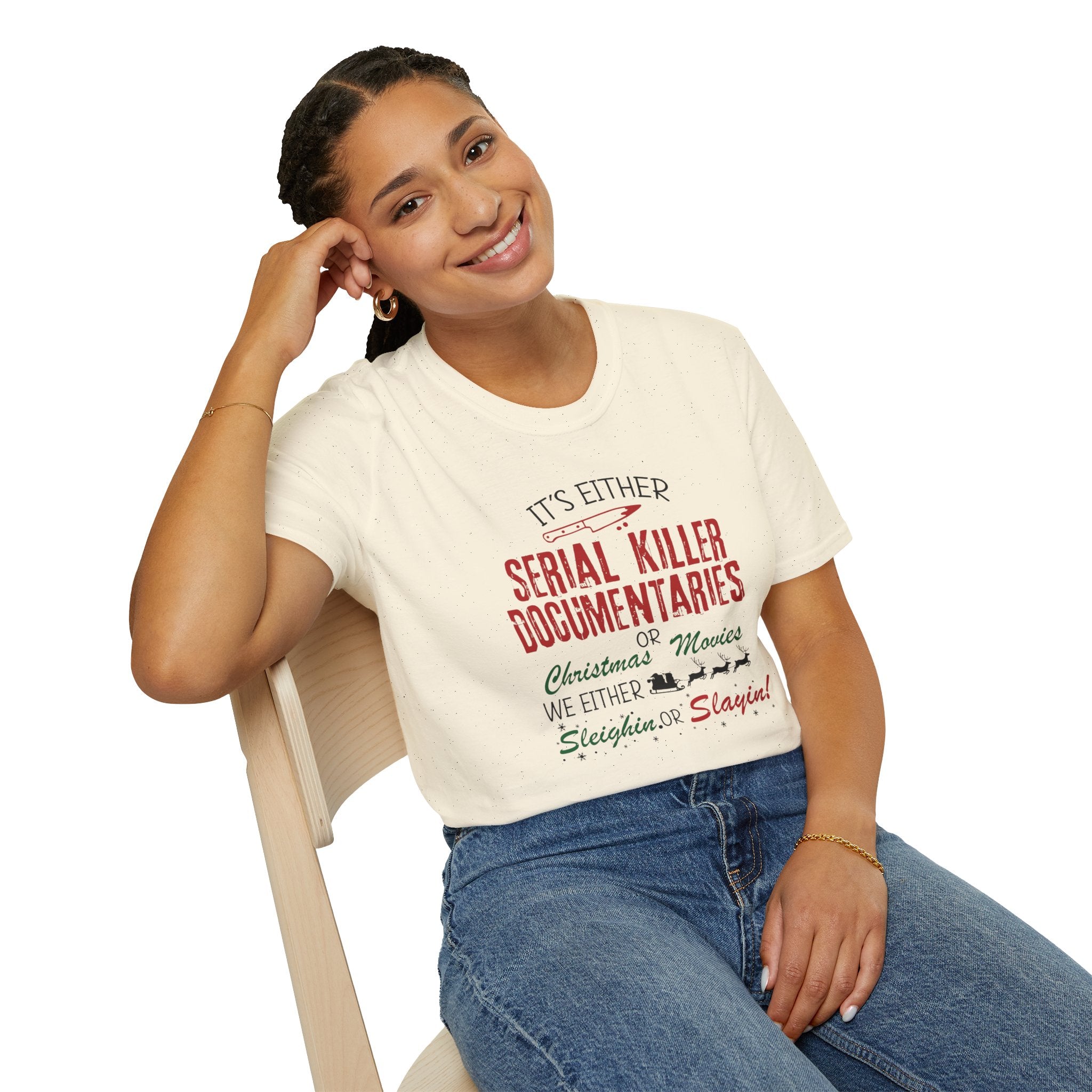 Serial Killer Documentaries or Christmas Movies T-Shirt — Funny Holiday True Crime Tee