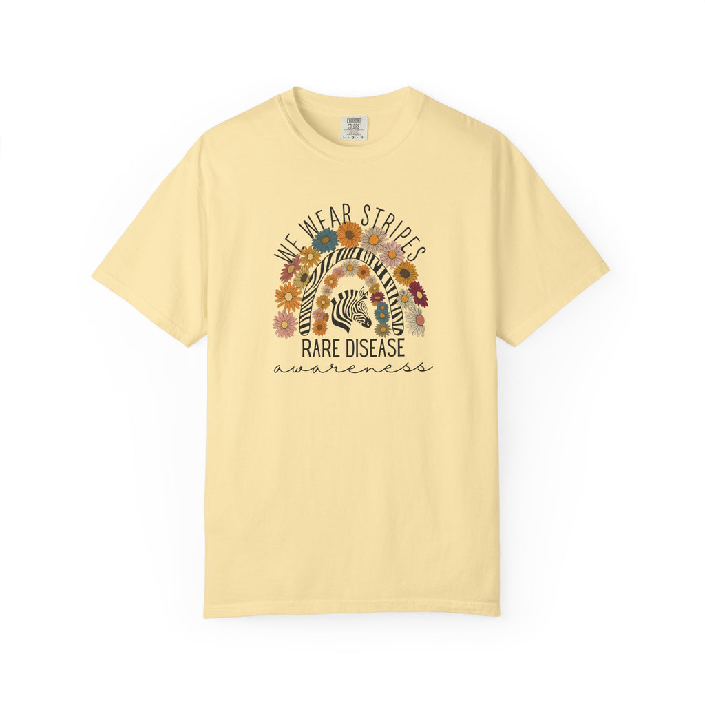 Rare Disease Awareness T-Shirt –Zebra & Sunflower Rainbow